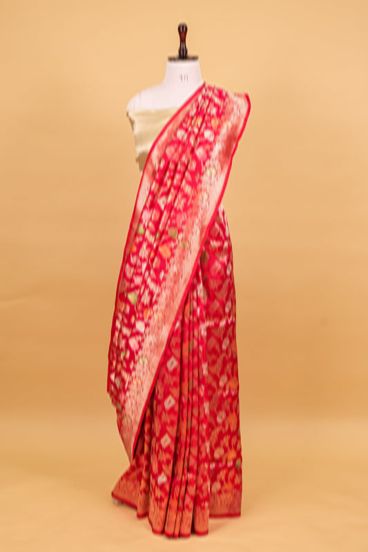 Rani Pink Katan Pure Silk Cutwork Saree - Panaya