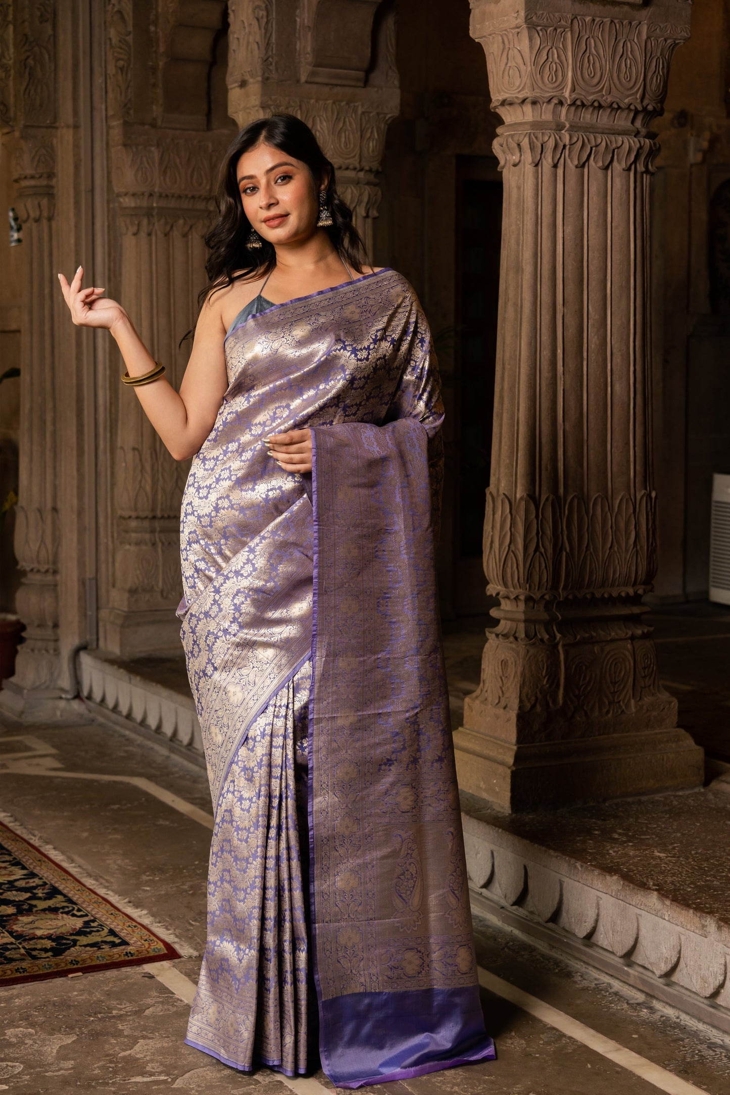 Lavender Handwoven Brocade Katan Silk Saree - Panaya