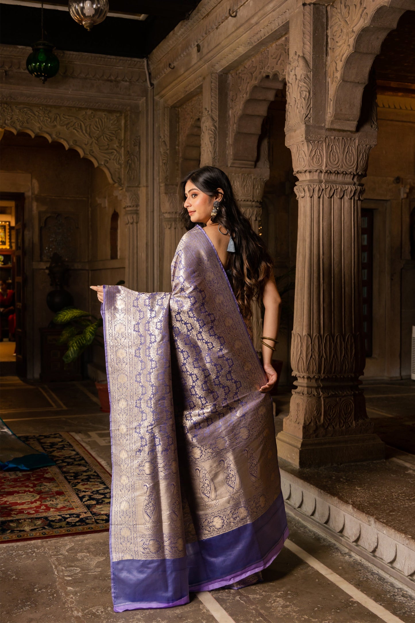 Lavender Handwoven Brocade Katan Silk Saree - Panaya