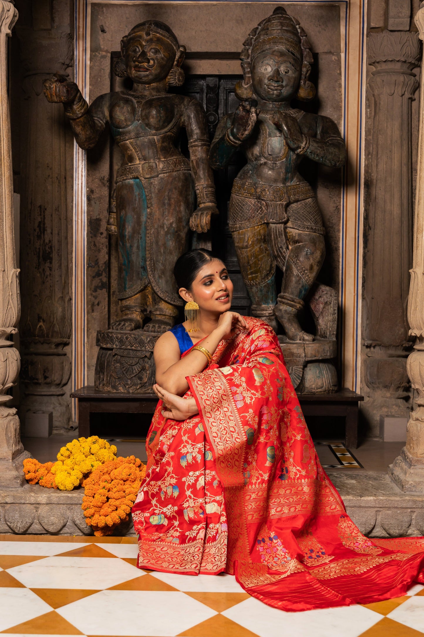 Red Handwoven Kadwa Katan Silk Saree