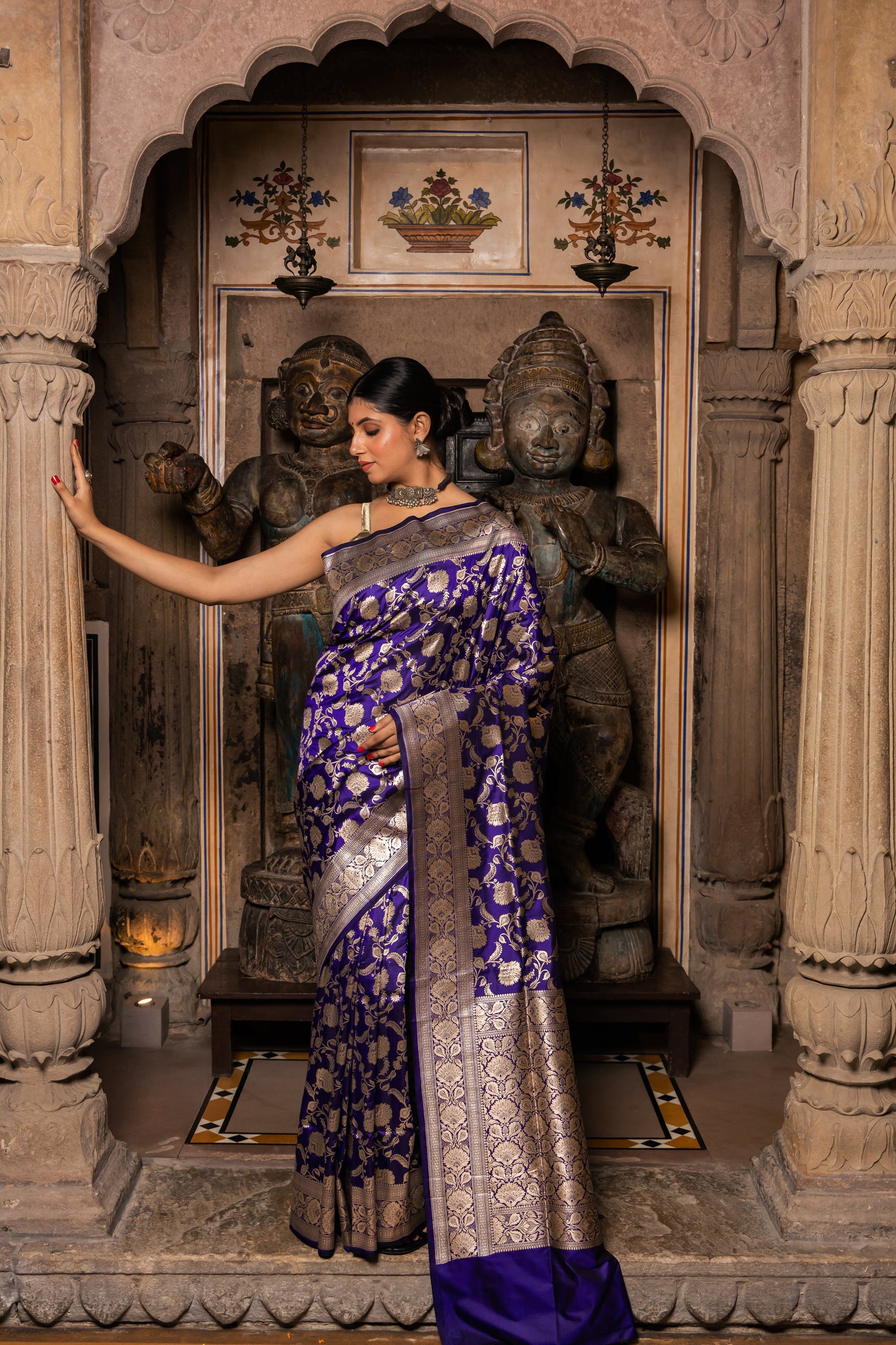 Blue Handwoven Cutwork Katan Silk Saree - Panaya