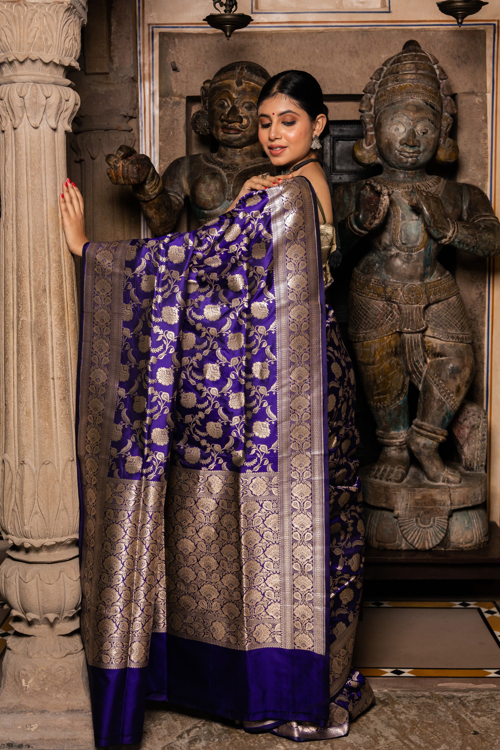 Blue Handwoven Cutwork Katan Silk Saree - Panaya