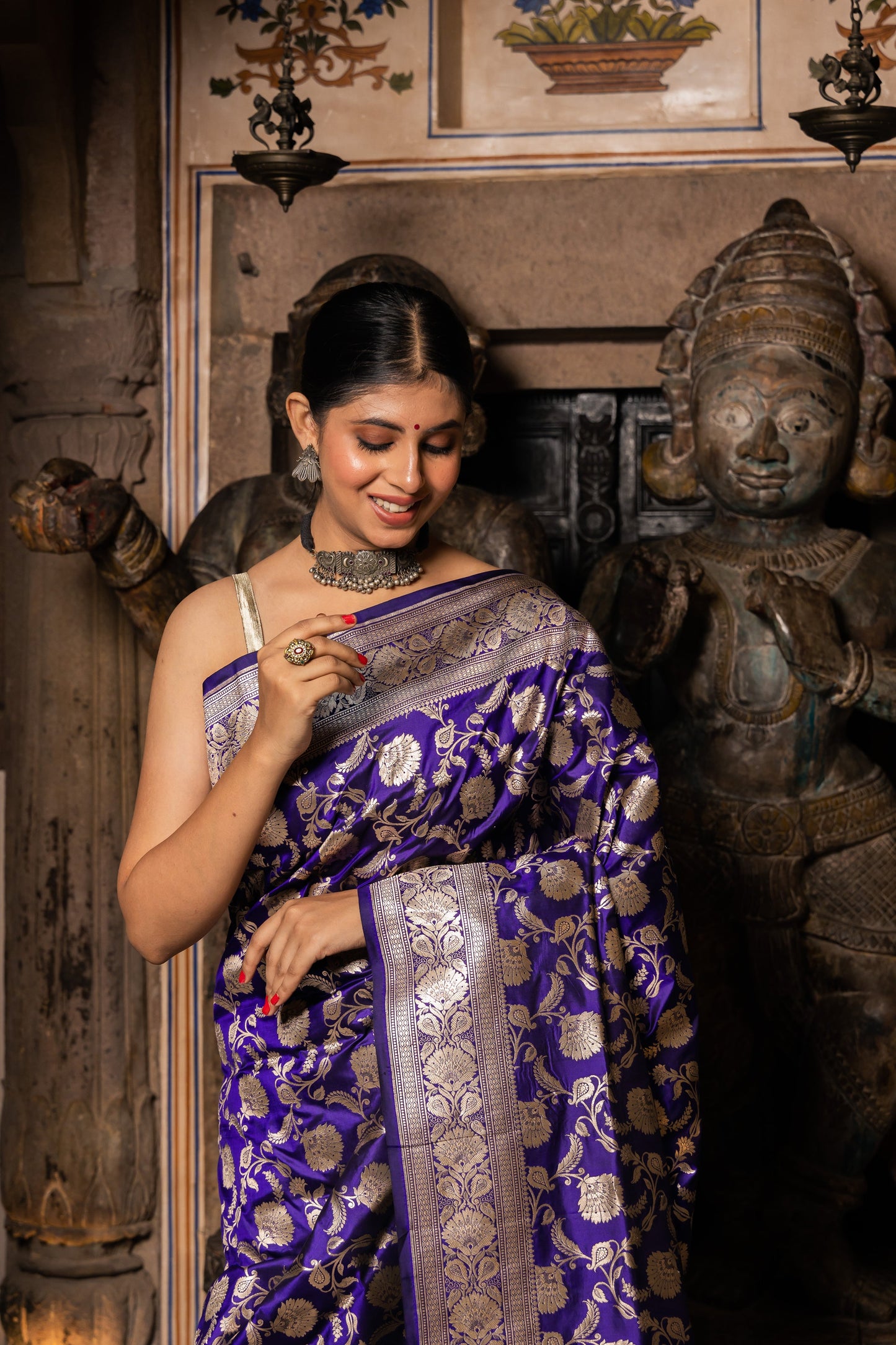 Blue Handwoven Cutwork Katan Silk Saree - Panaya