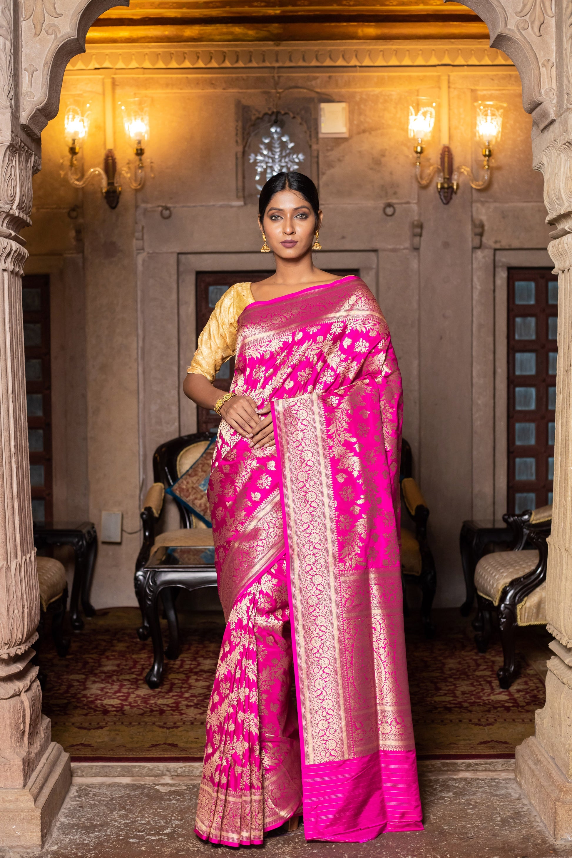 Pink Handwoven Cutwork Katan Silk Saree - Panaya