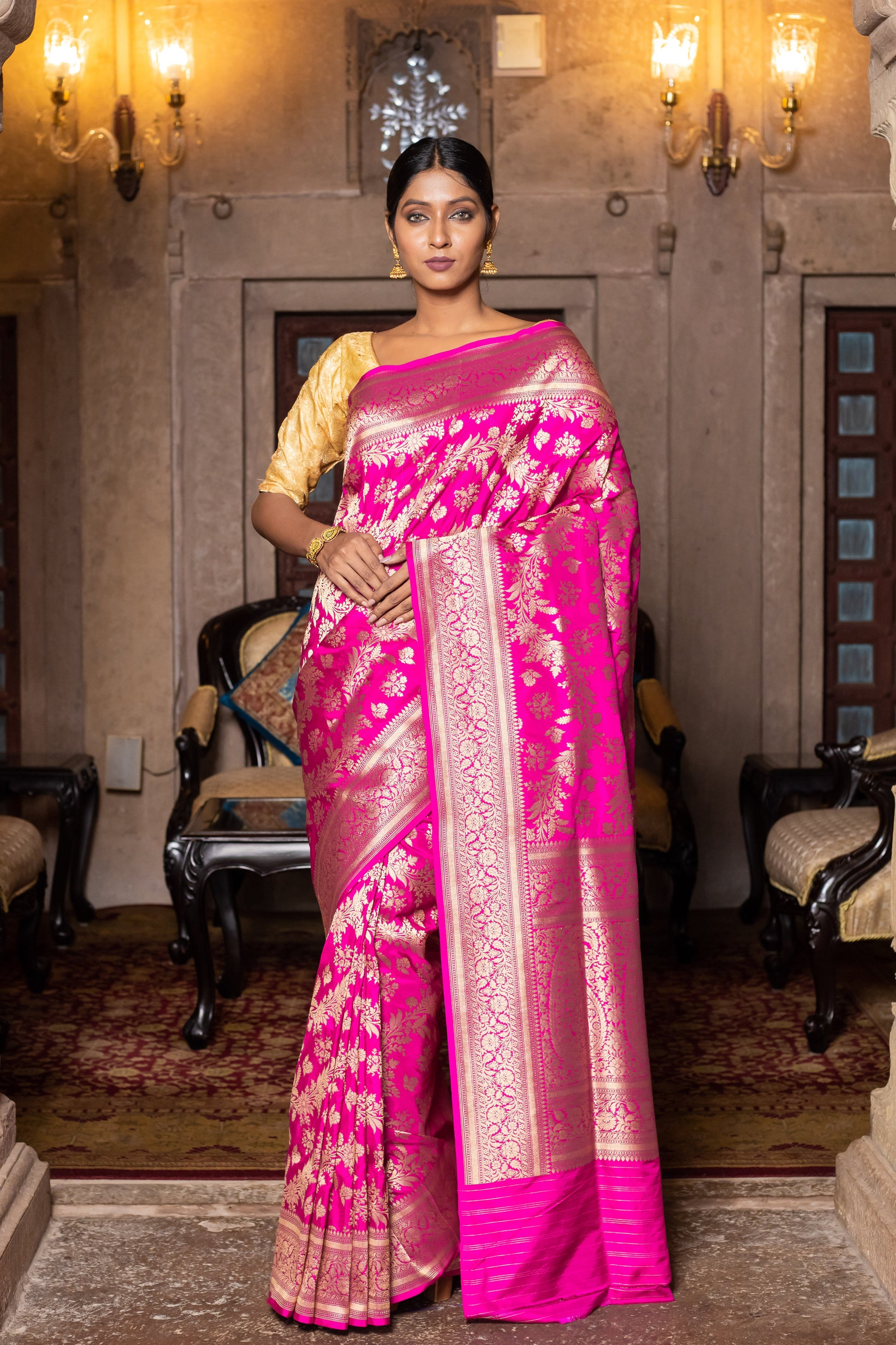 Pink Handwoven Cutwork Katan Silk Saree - Panaya