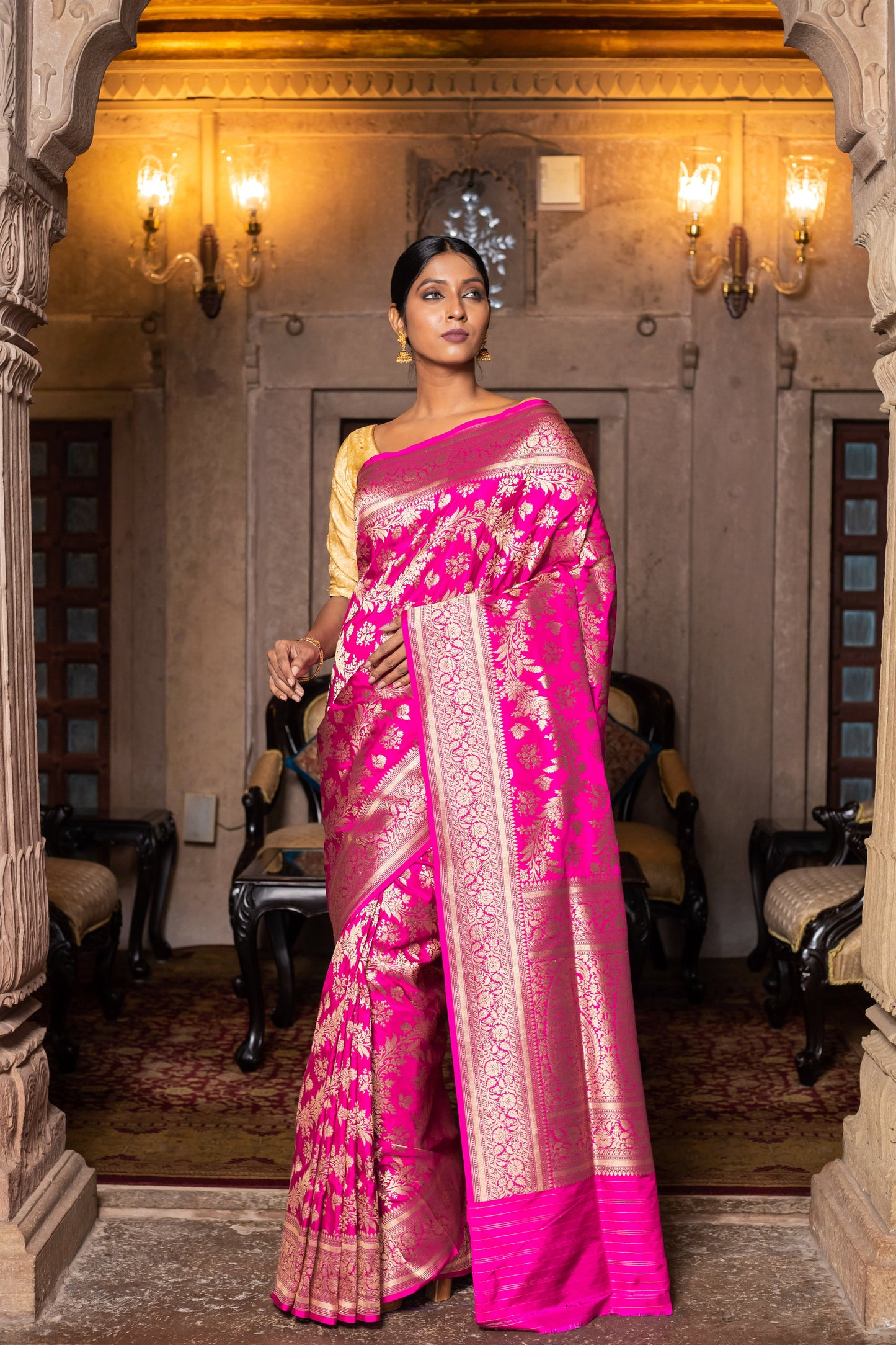 Pink Handwoven Cutwork Katan Silk Saree - Panaya