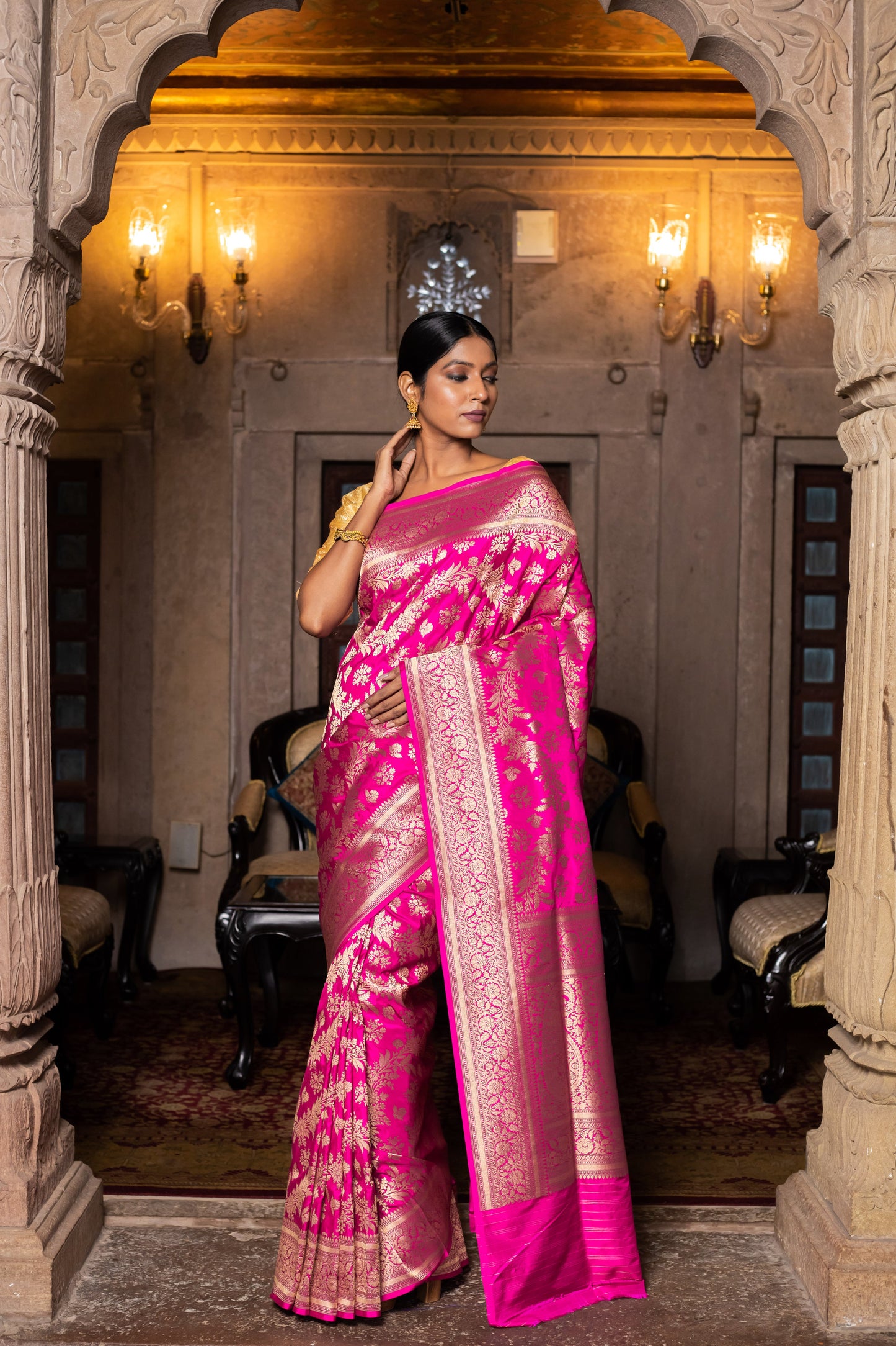 Pink Handwoven Cutwork Katan Silk Saree