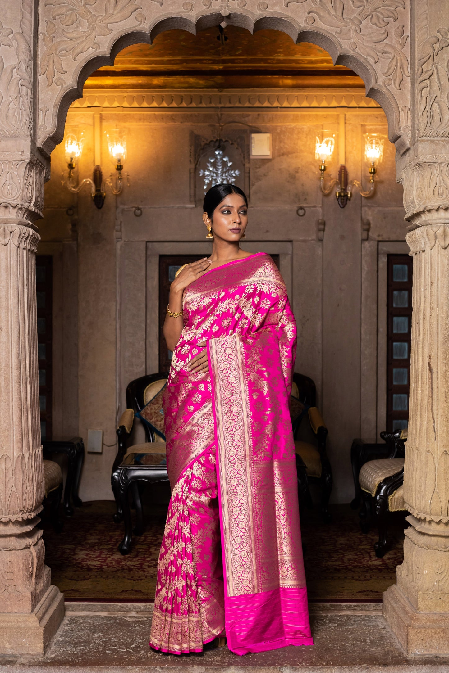 Pink Handwoven Cutwork Katan Silk Saree