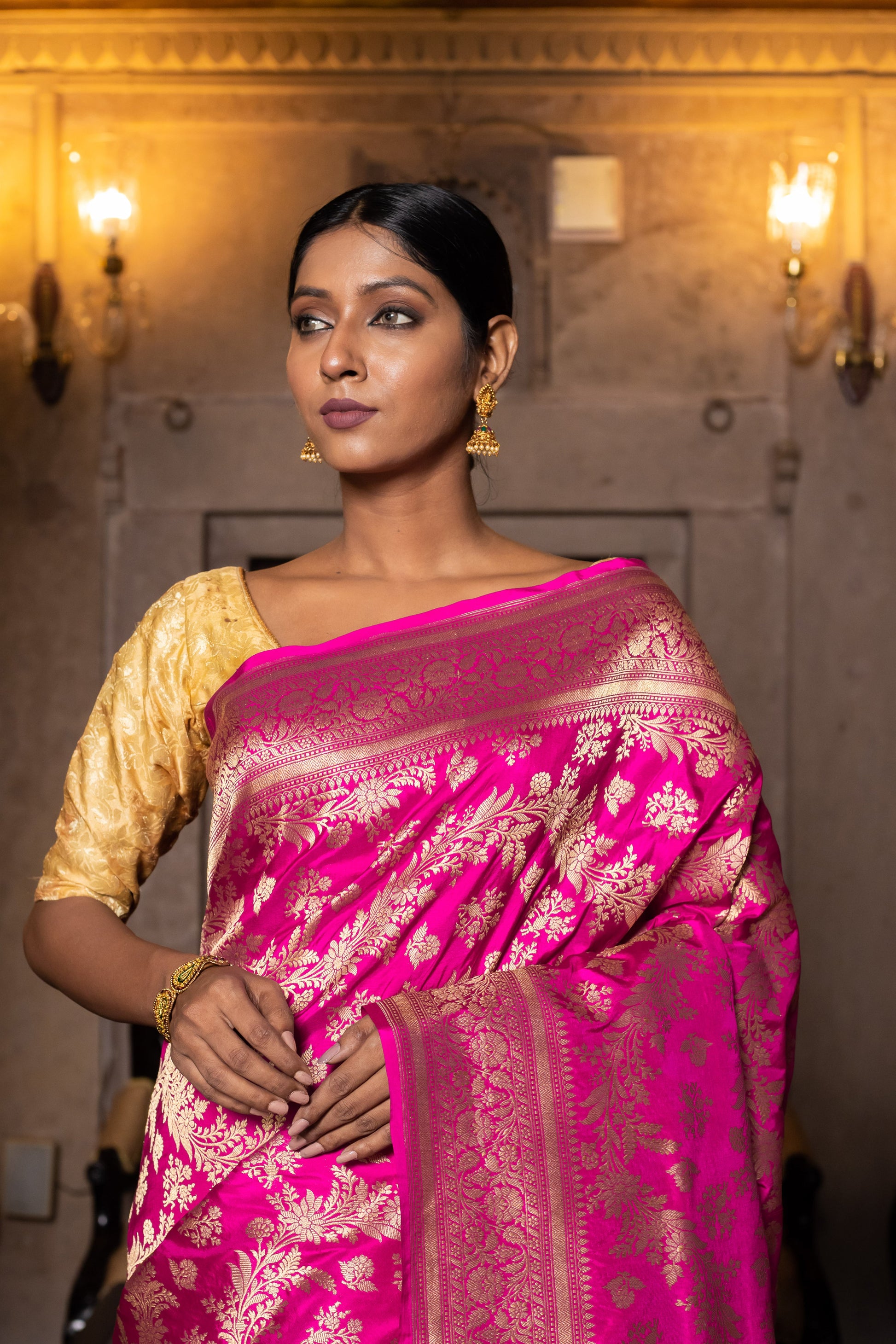 Pink Handwoven Cutwork Katan Silk Saree - Panaya