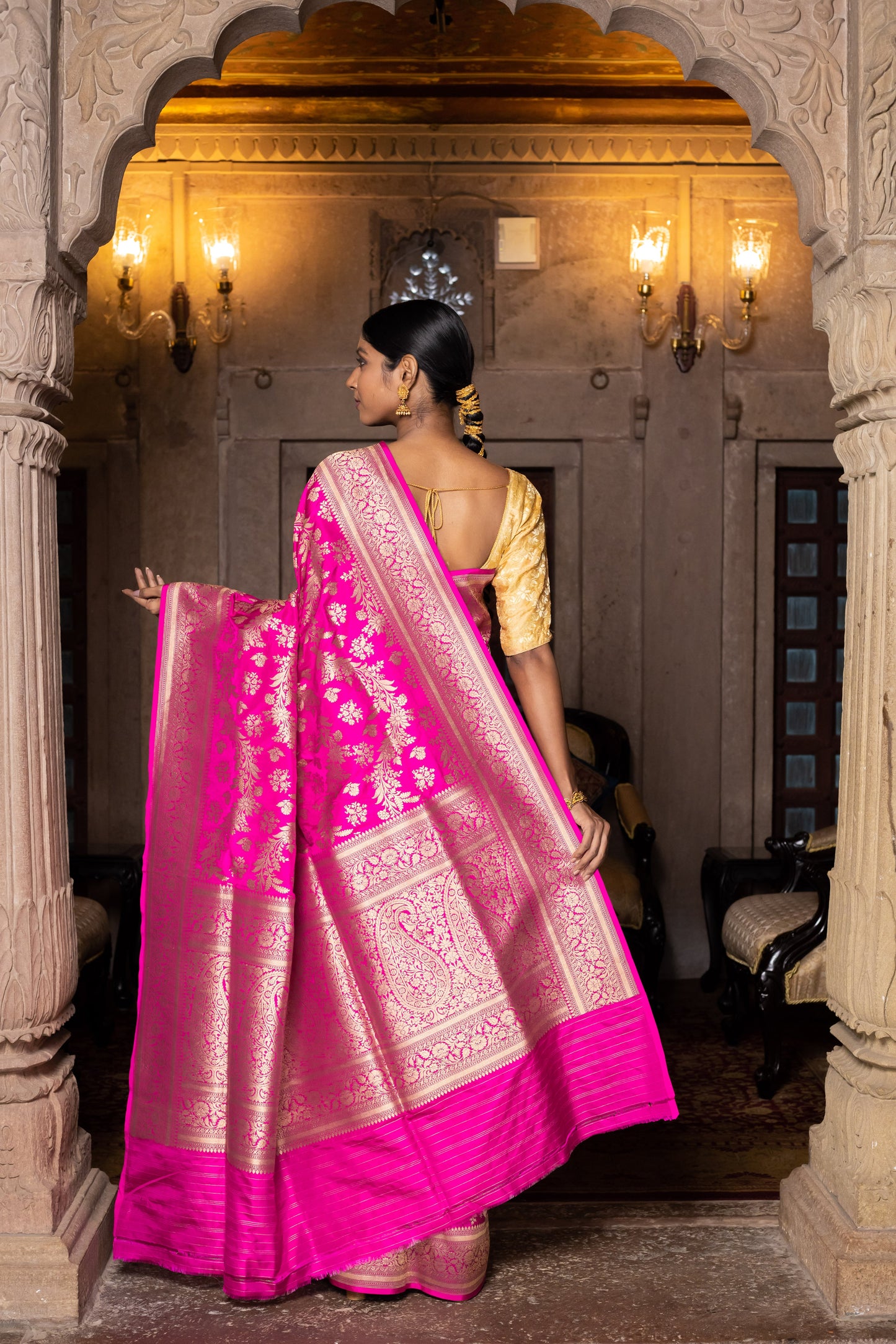 Pink Handwoven Cutwork Katan Silk Saree - Panaya