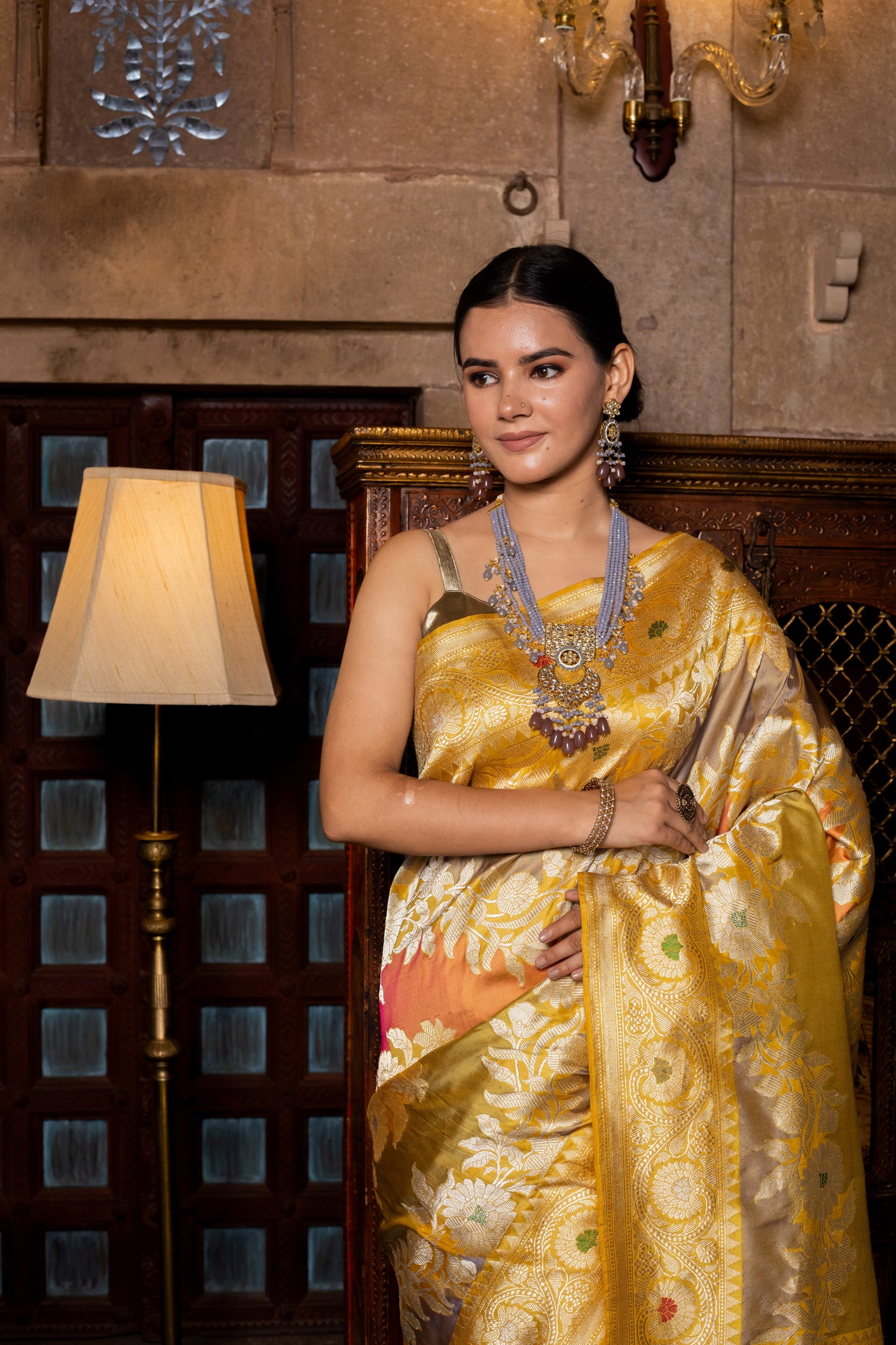 Gold Handwoven Rangkat Katan Silk Saree - Panaya