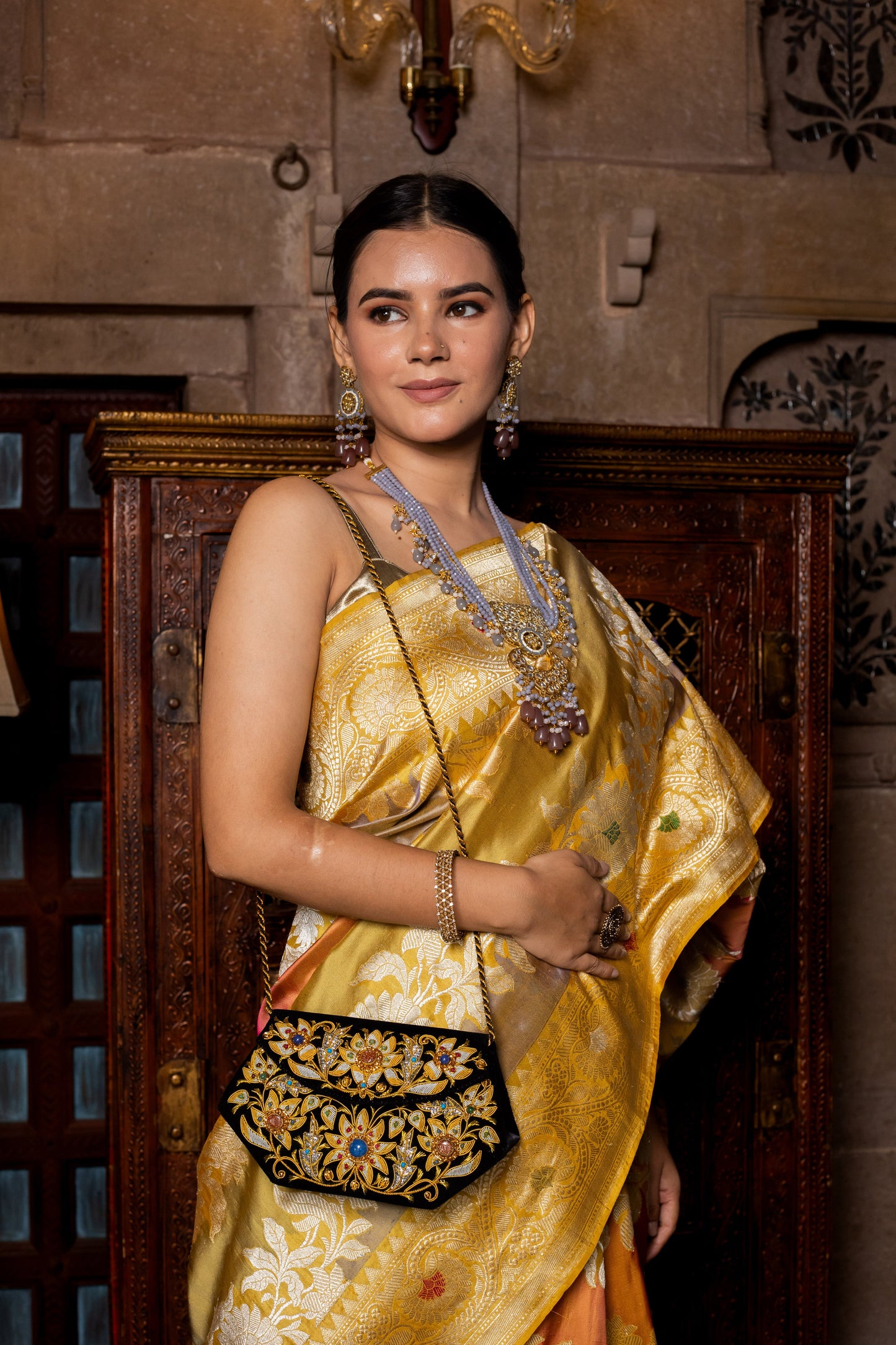 Gold Handwoven Rangkat Katan Silk Saree