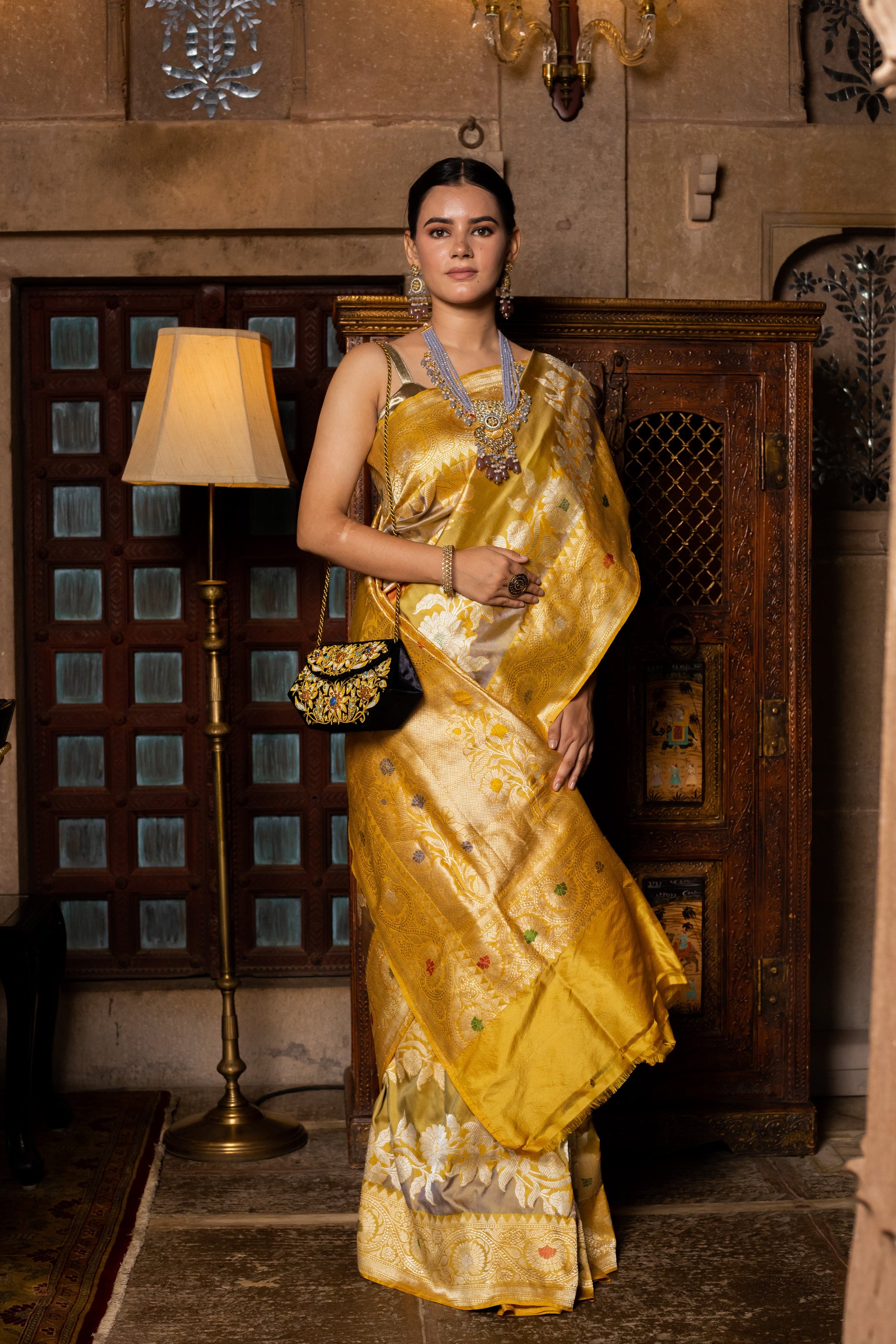 Gold Handwoven Rangkat Katan Silk Saree - Panaya