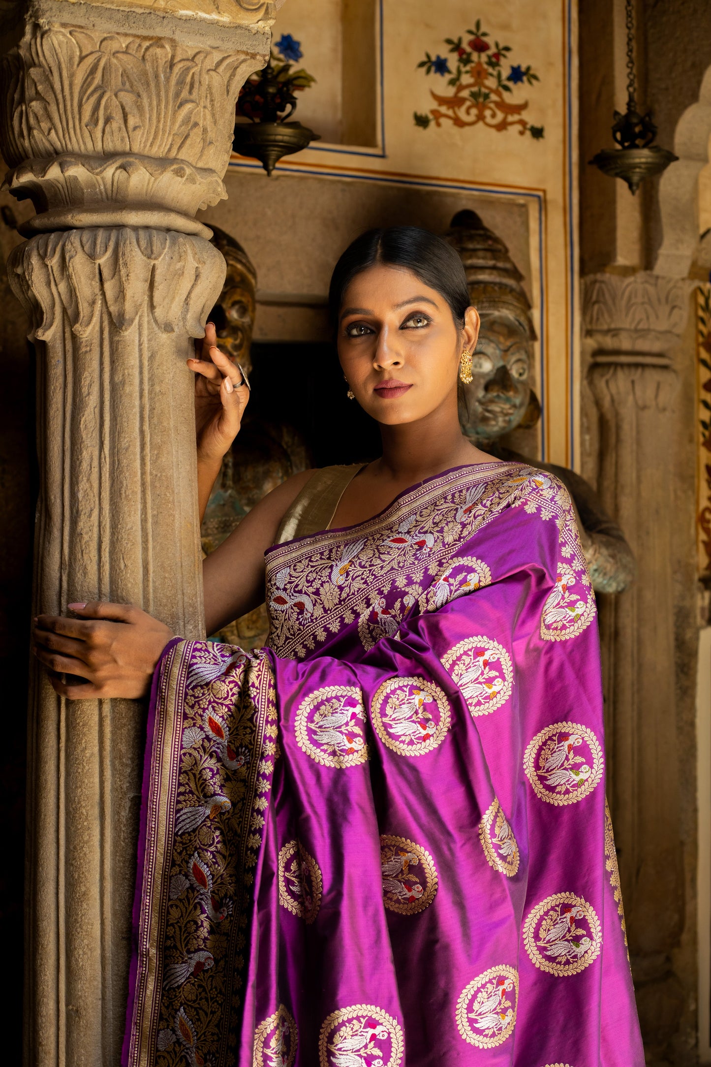 Purple Handwoven Kadwa Katan Silk Saree - Panaya