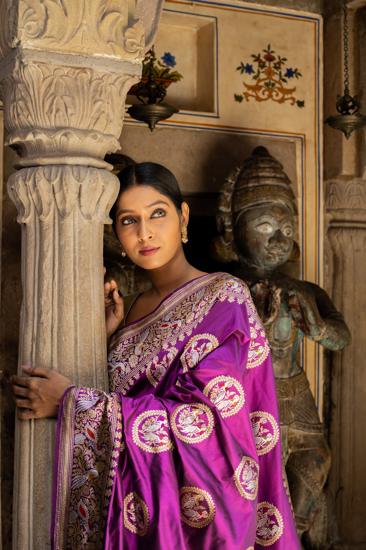 Purple Handwoven Kadwa Katan Silk Saree - Panaya