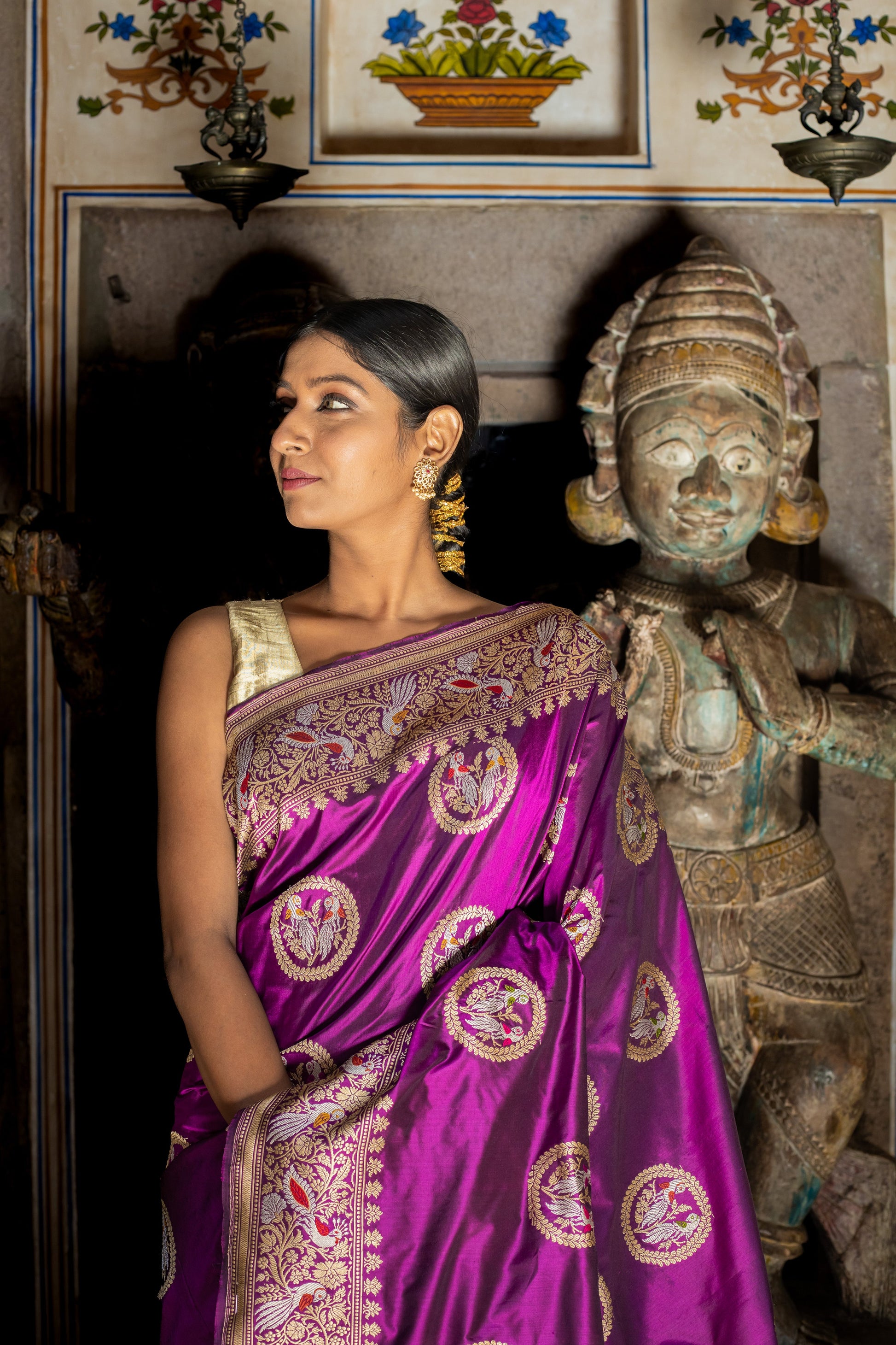 Purple Handwoven Kadwa Katan Silk Saree - Panaya