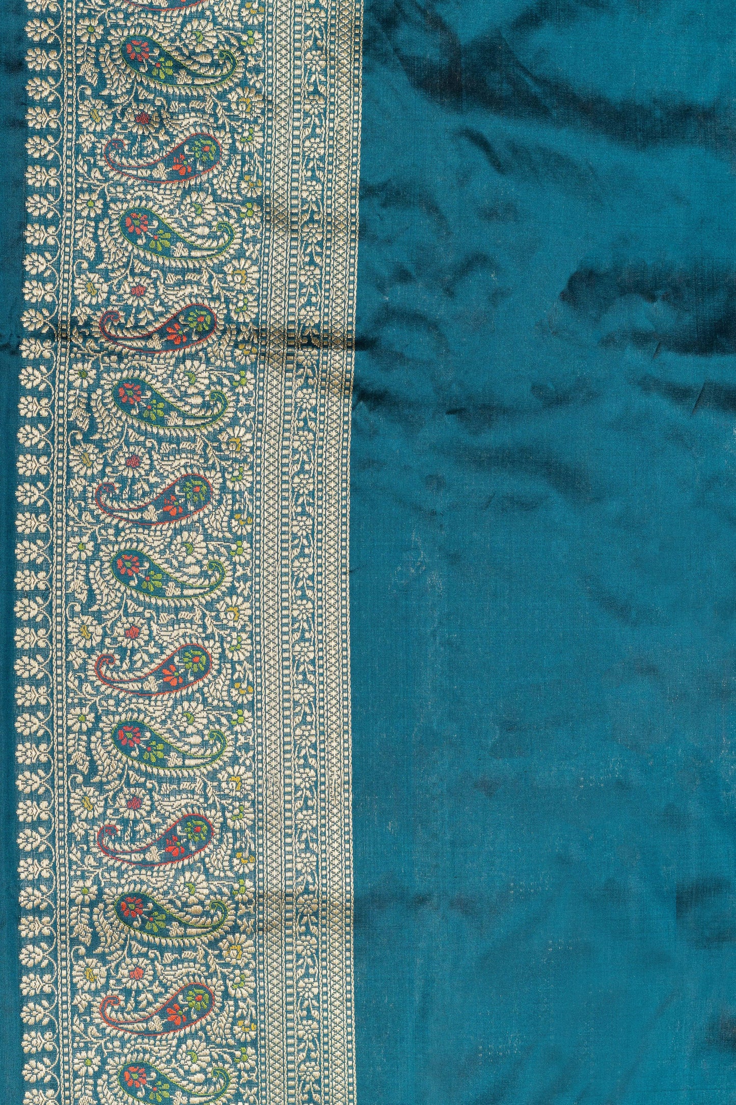 Teal Handwoven Kadwa Katan Silk Saree