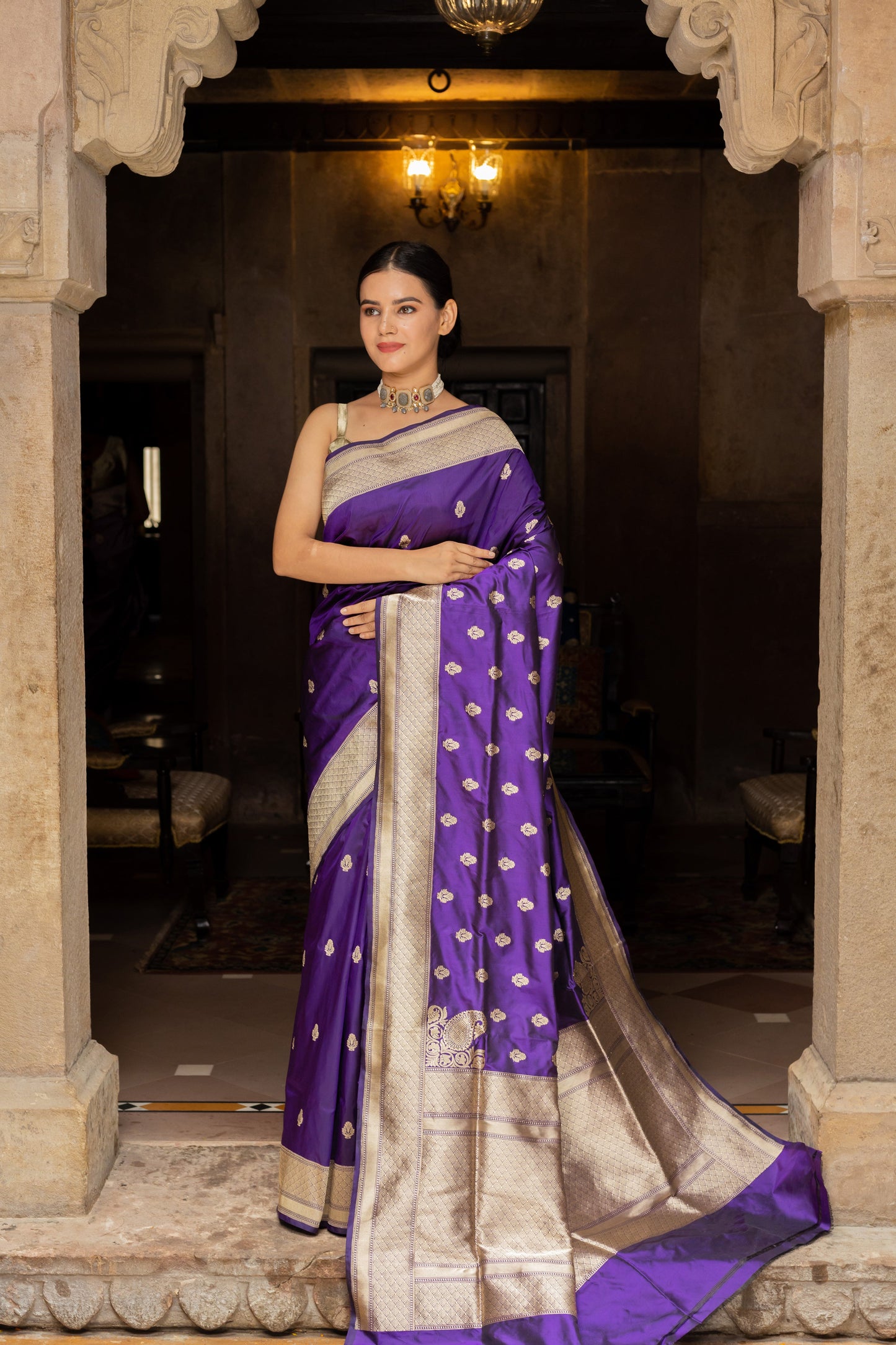 Purple Handwoven Kadwa Katan Silk Saree - Panaya