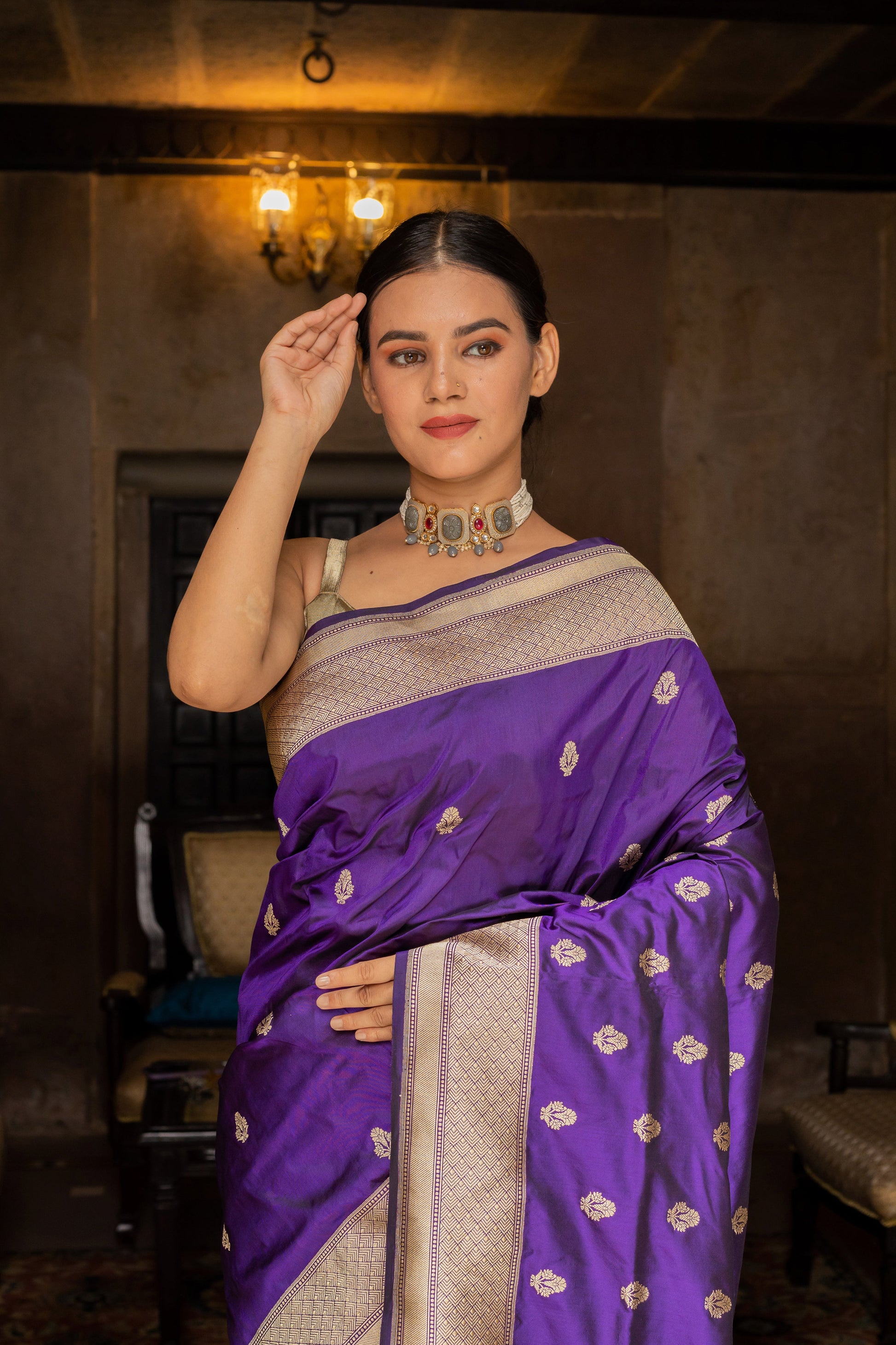 Purple Handwoven Kadwa Katan Silk Saree - Panaya