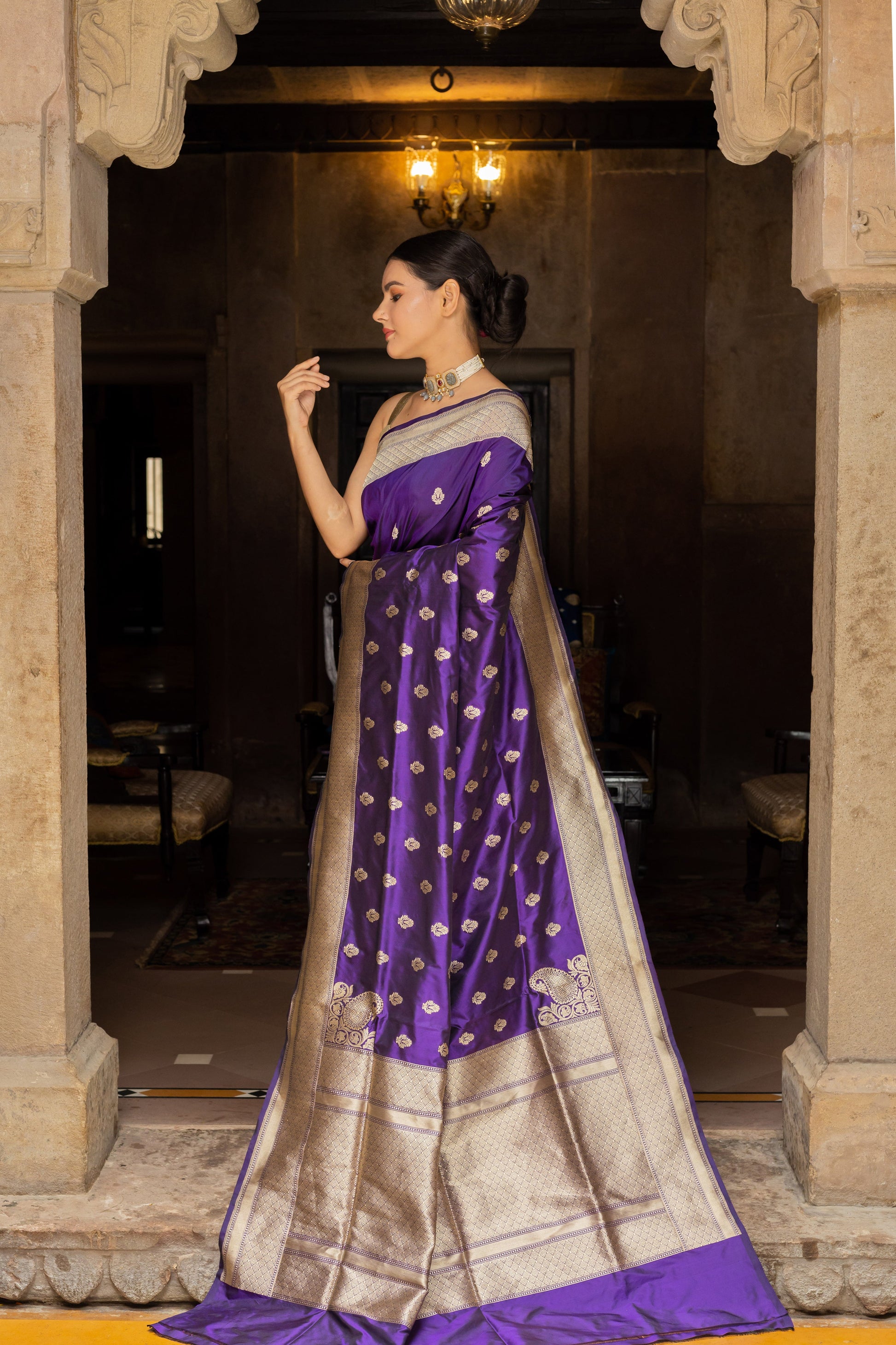 Purple Handwoven Kadwa Katan Silk Saree - Panaya