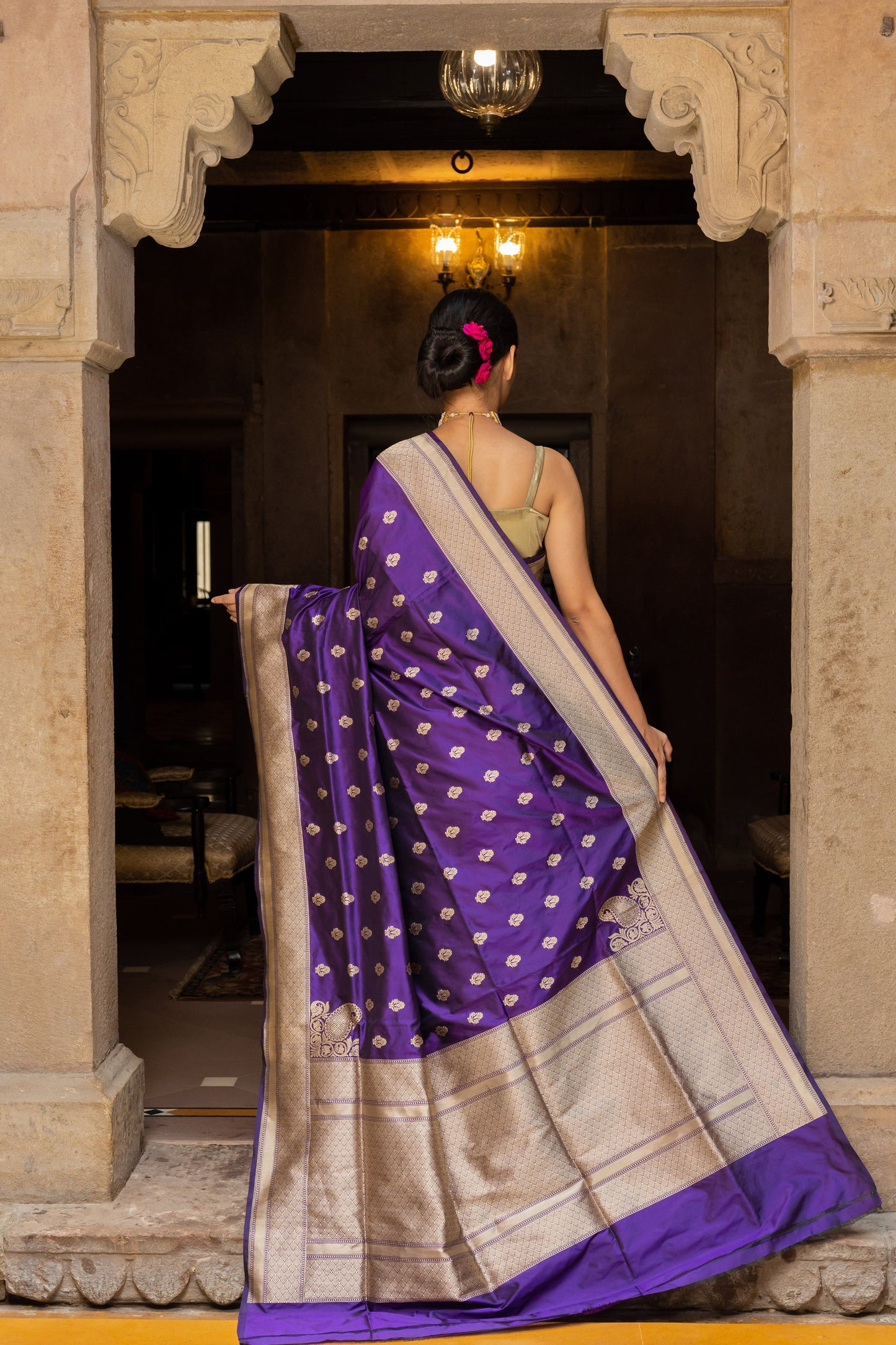 Purple Handwoven Kadwa Katan Silk Saree - Panaya