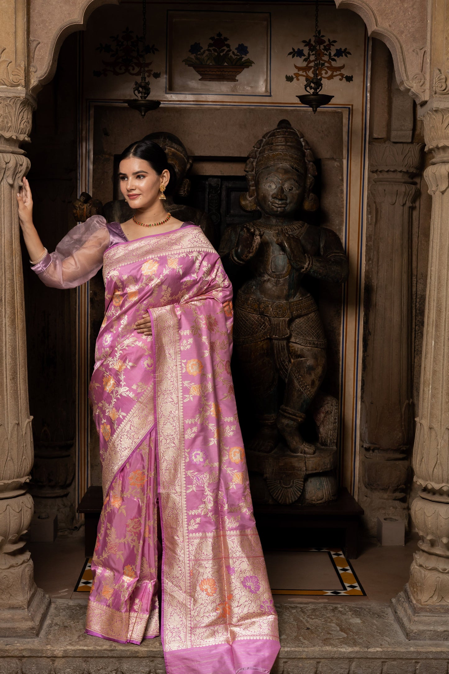 Light Pink Handwoven Kadwa Katan Pure Silk Saree - Panaya