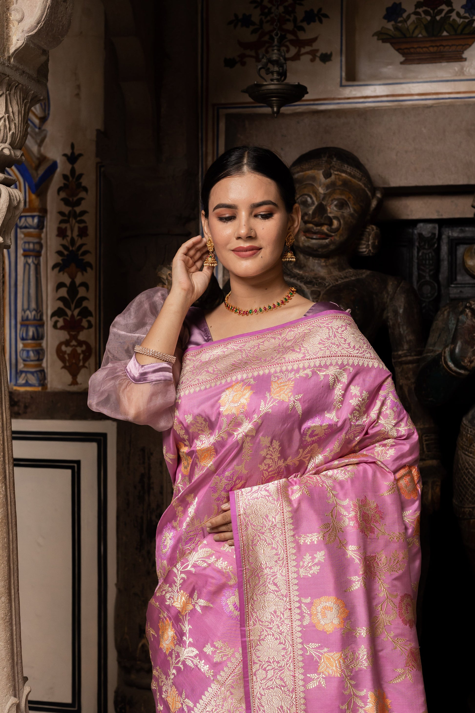 Light Pink Handwoven Kadwa Katan Pure Silk Saree - Panaya