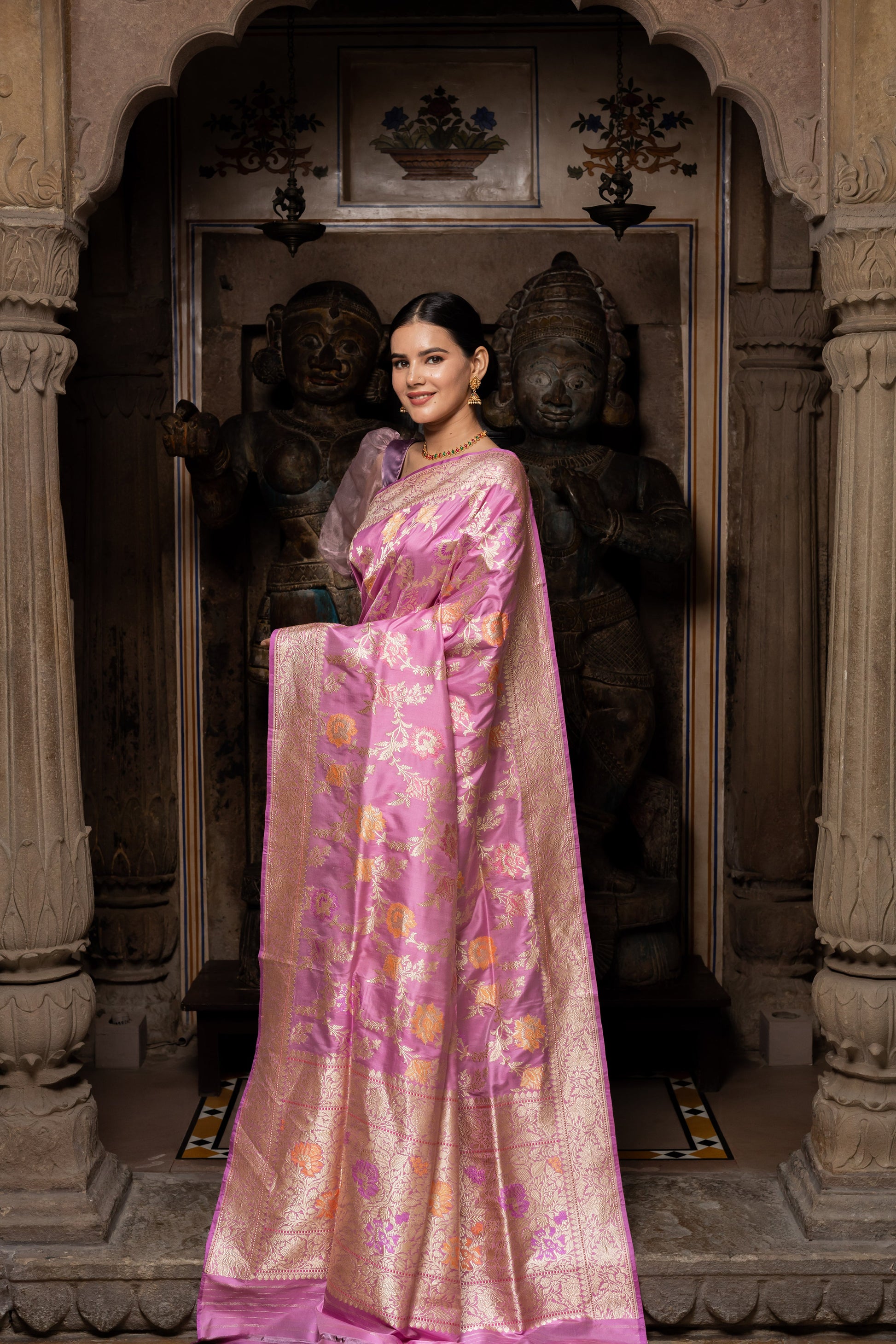 Light Pink Handwoven Kadwa Katan Pure Silk Saree - Panaya