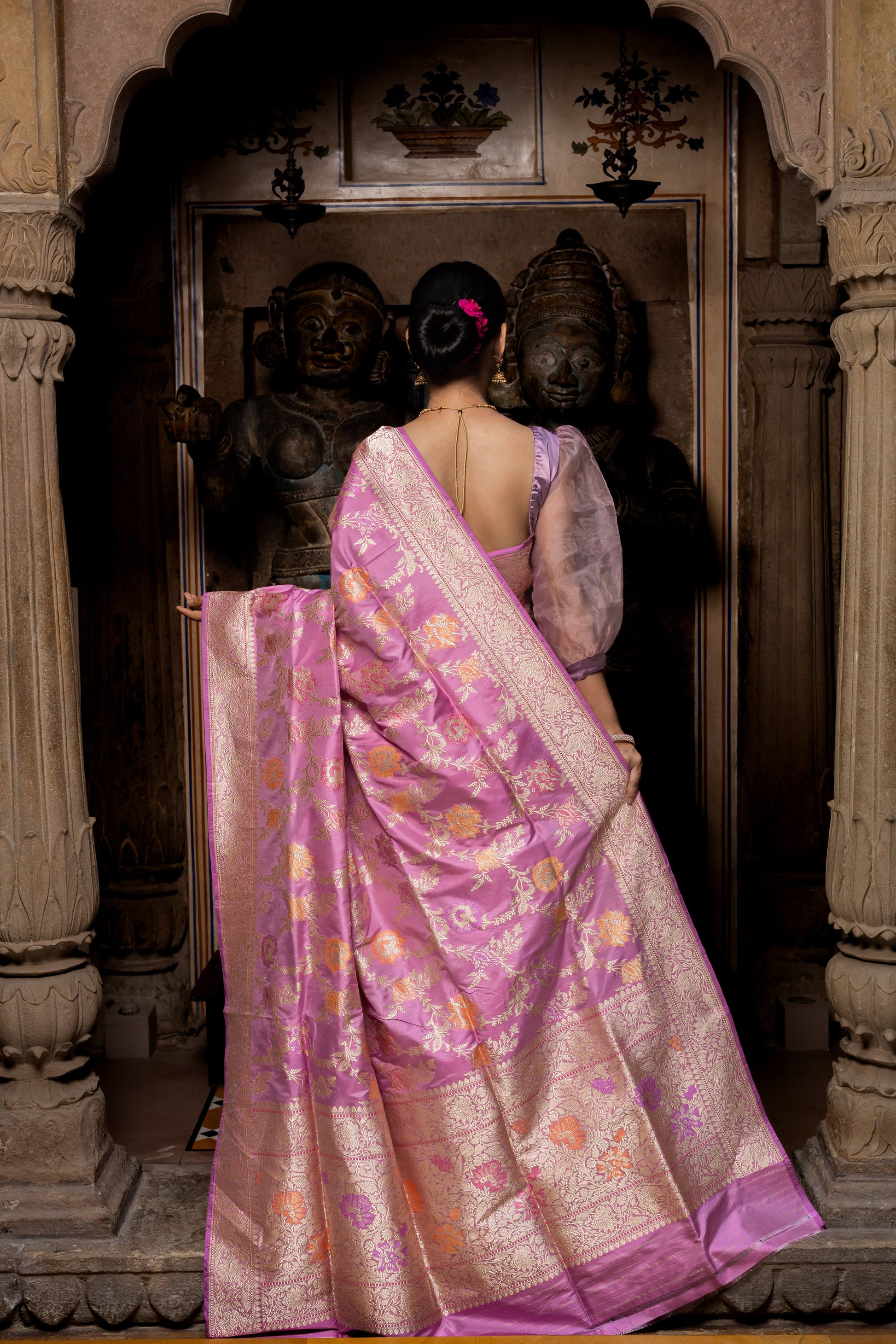 Light Pink Handwoven Kadwa Katan Pure Silk Saree - Panaya