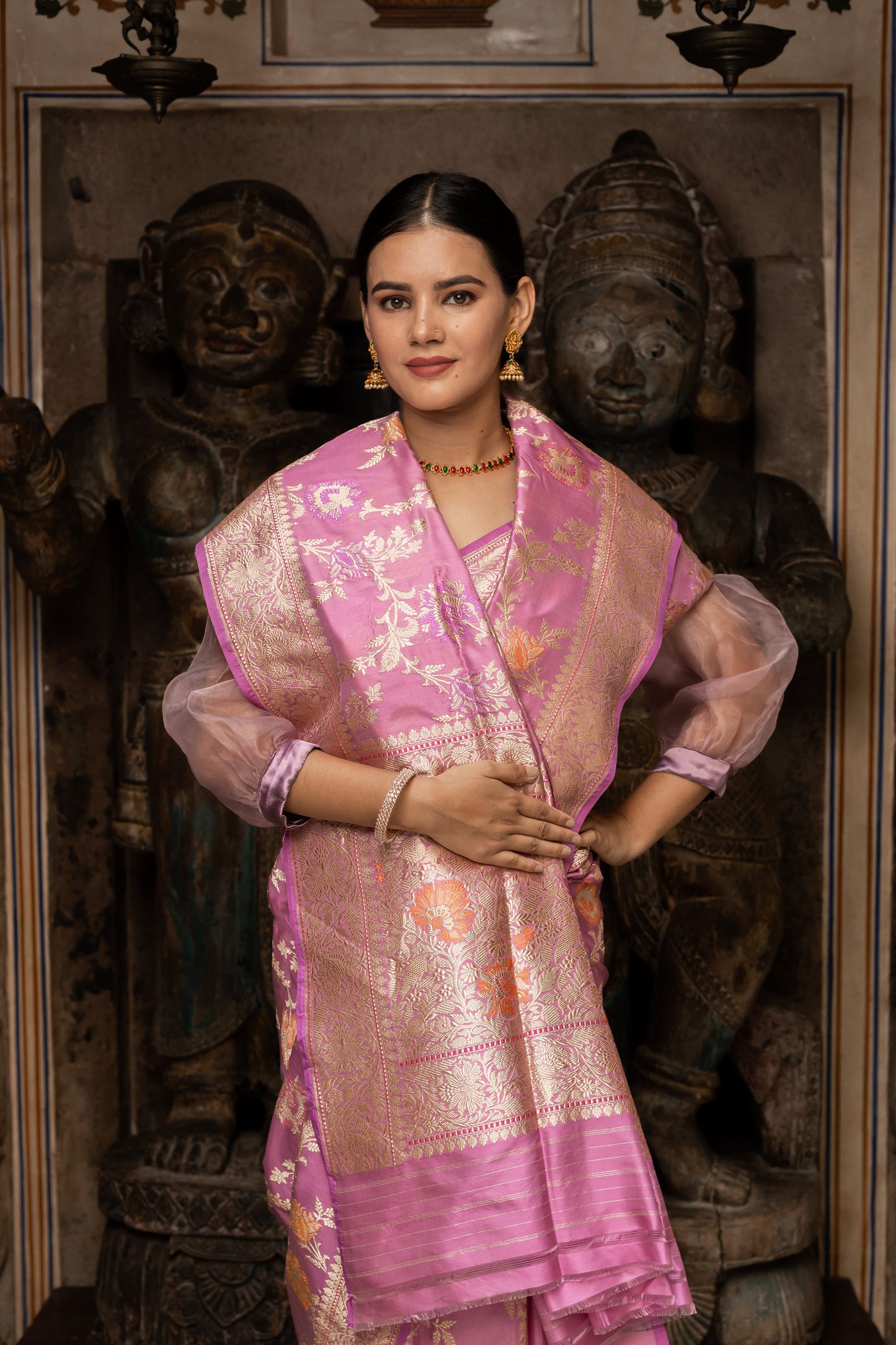 Light Pink Handwoven Kadwa Katan Pure Silk Saree - Panaya