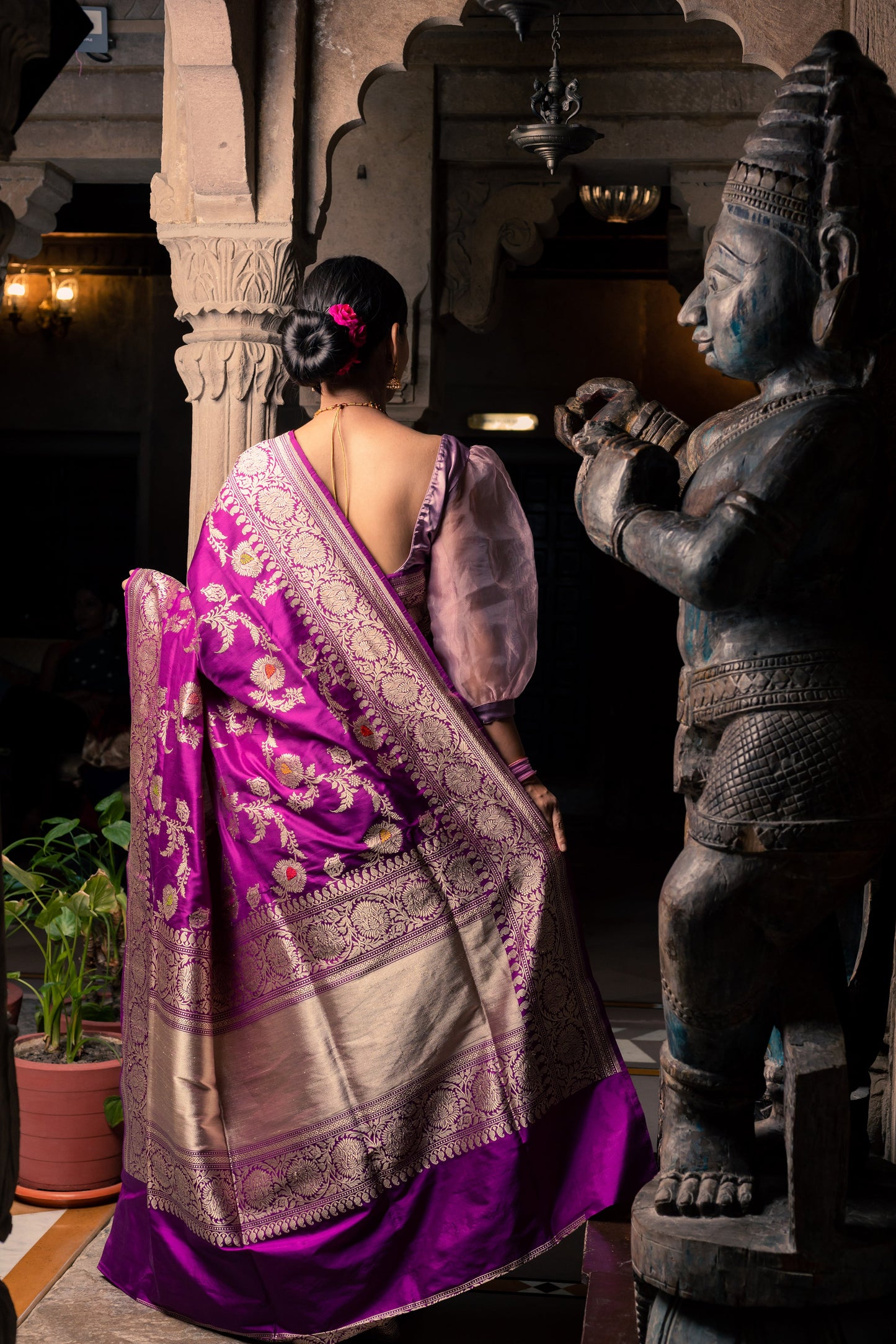 Purple Handwoven Kadwa Katan Silk Saree - Panaya