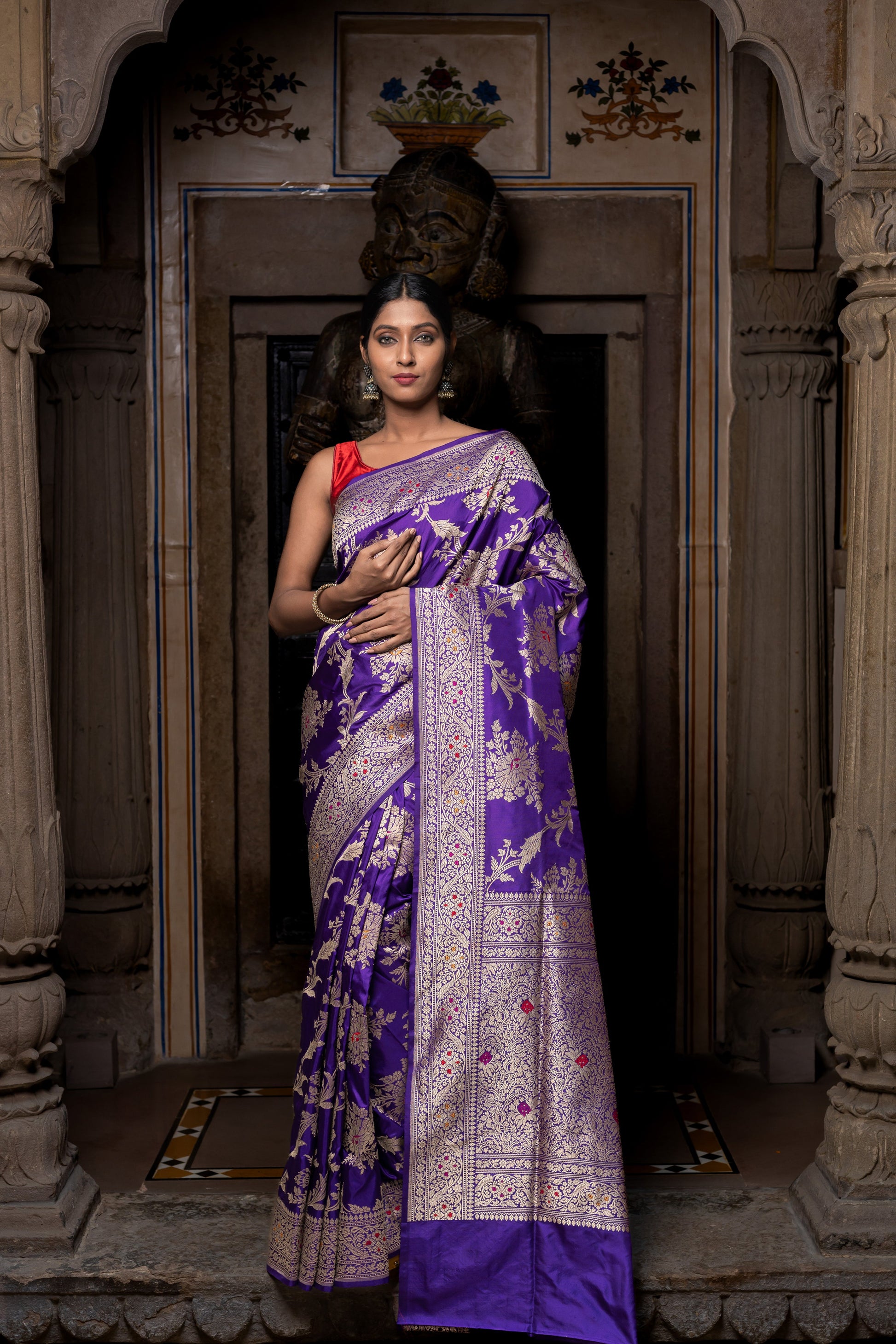 Purple Handwoven Kadwa Katan Silk Saree - Panaya