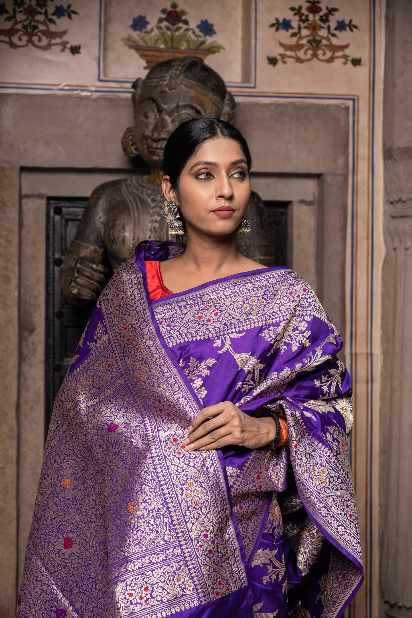 Purple Handwoven Kadwa Katan Silk Saree - Panaya