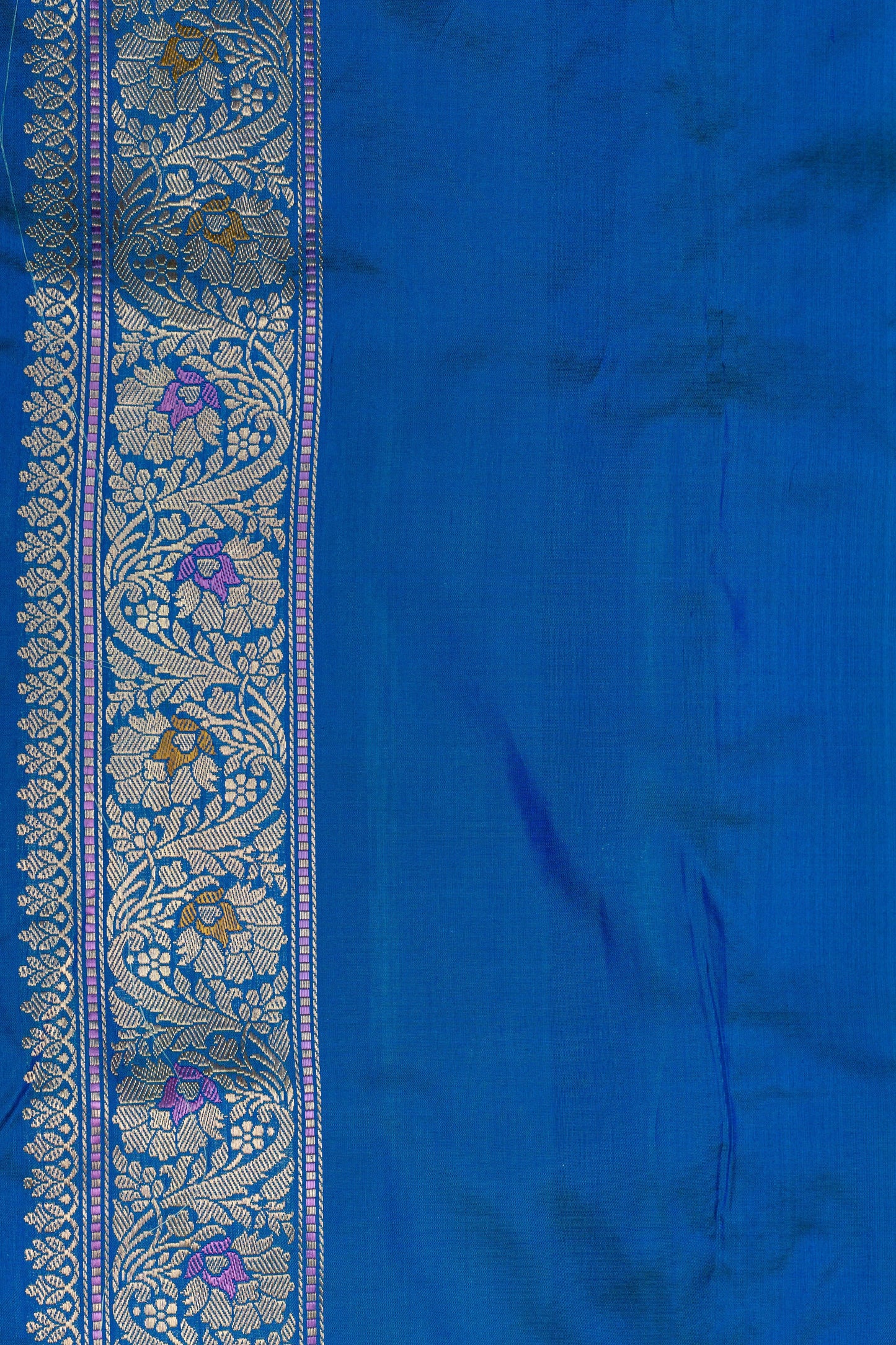 Turquoise Blue Handwoven Kadwa Katan Silk Saree - Panaya