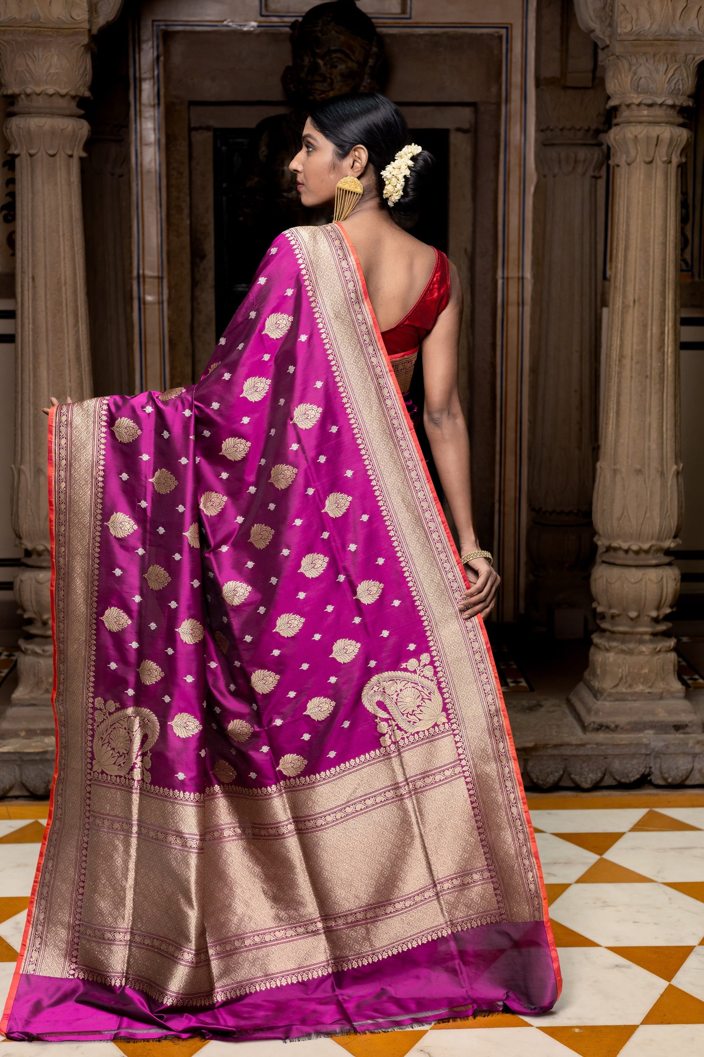 Purple Handwoven Kadwa Katan Silk Saree