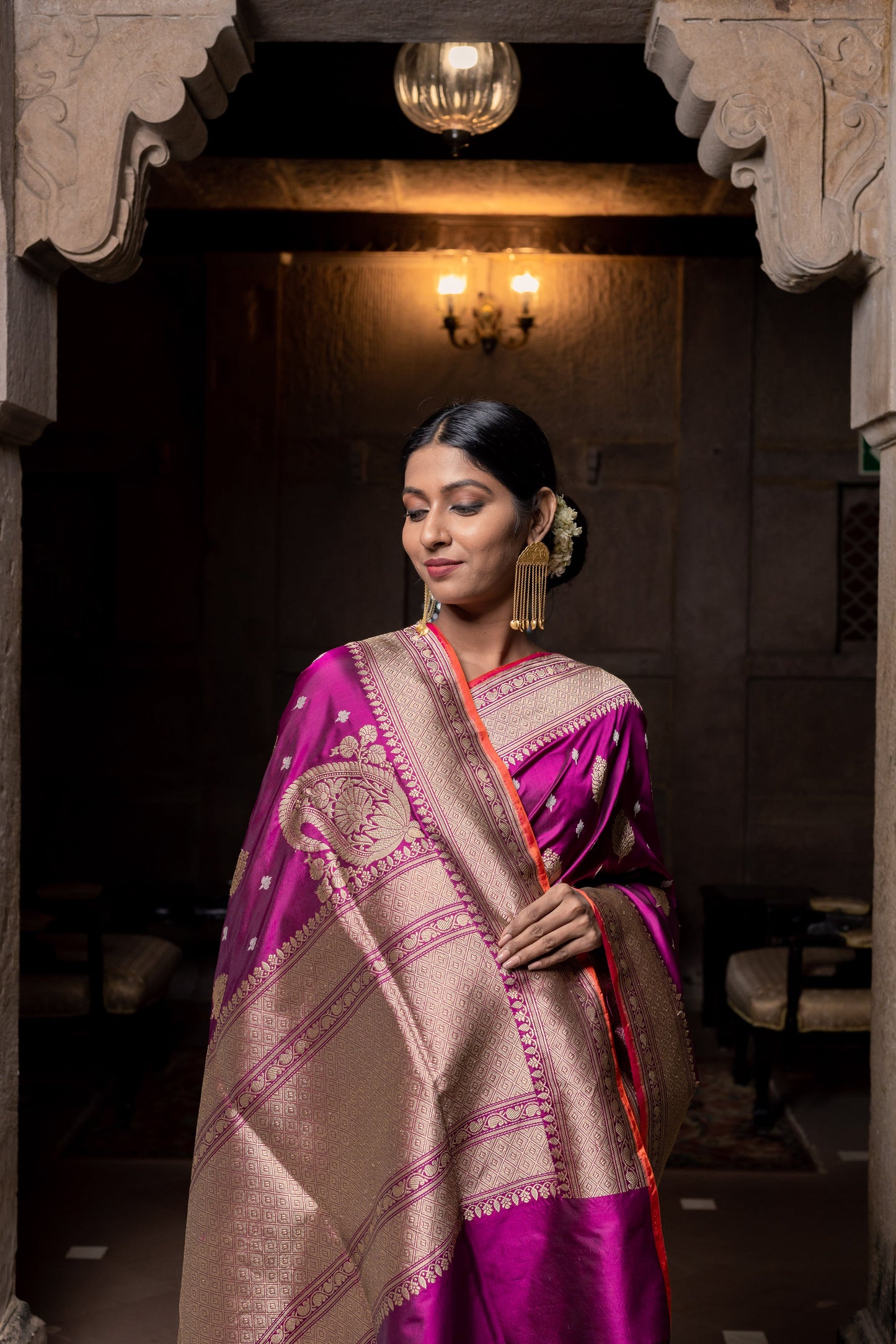 Purple Handwoven Kadwa Katan Silk Saree - Panaya