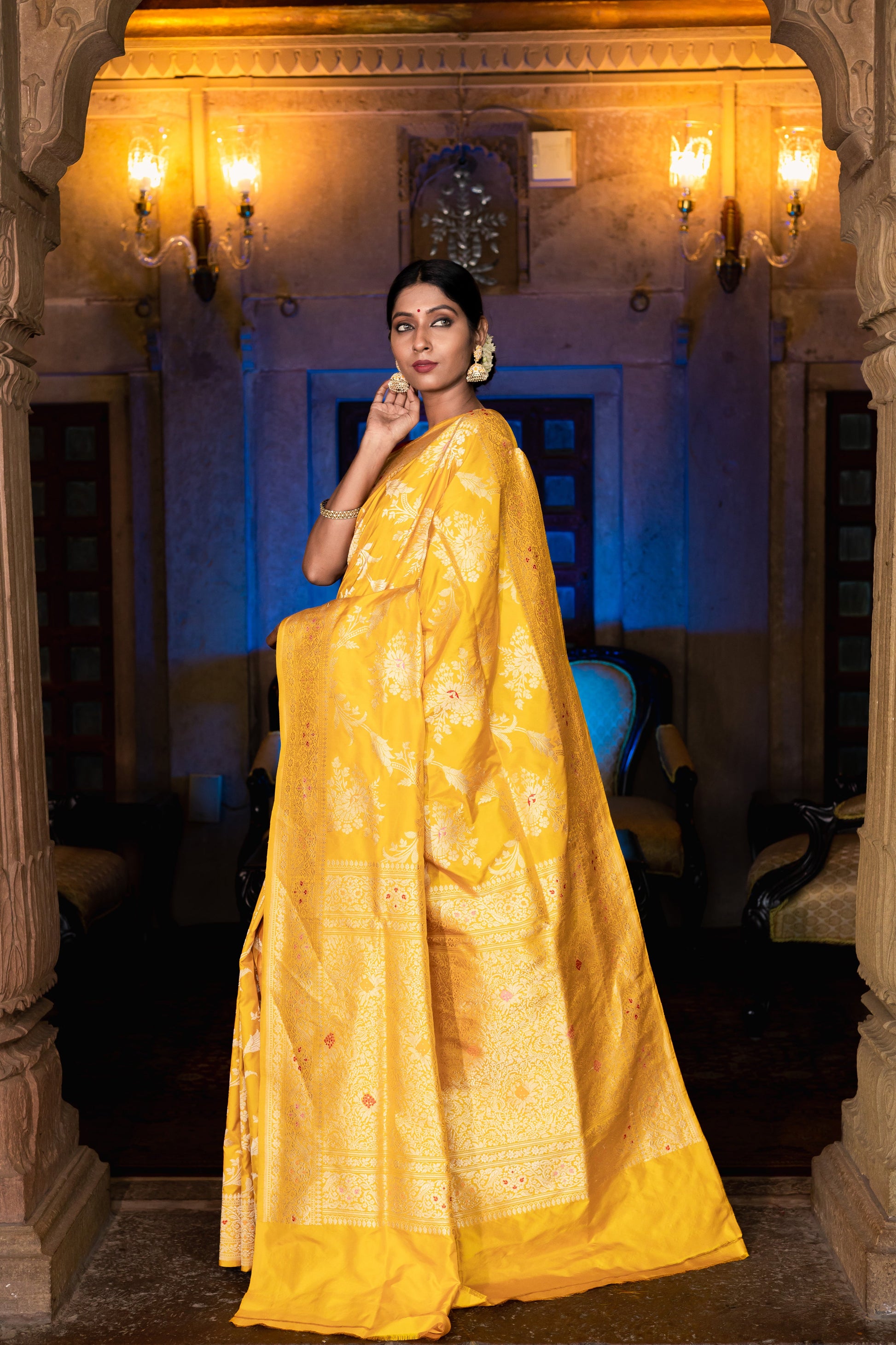 Mustard Handwoven Kadwa Katan Silk Saree - Panaya