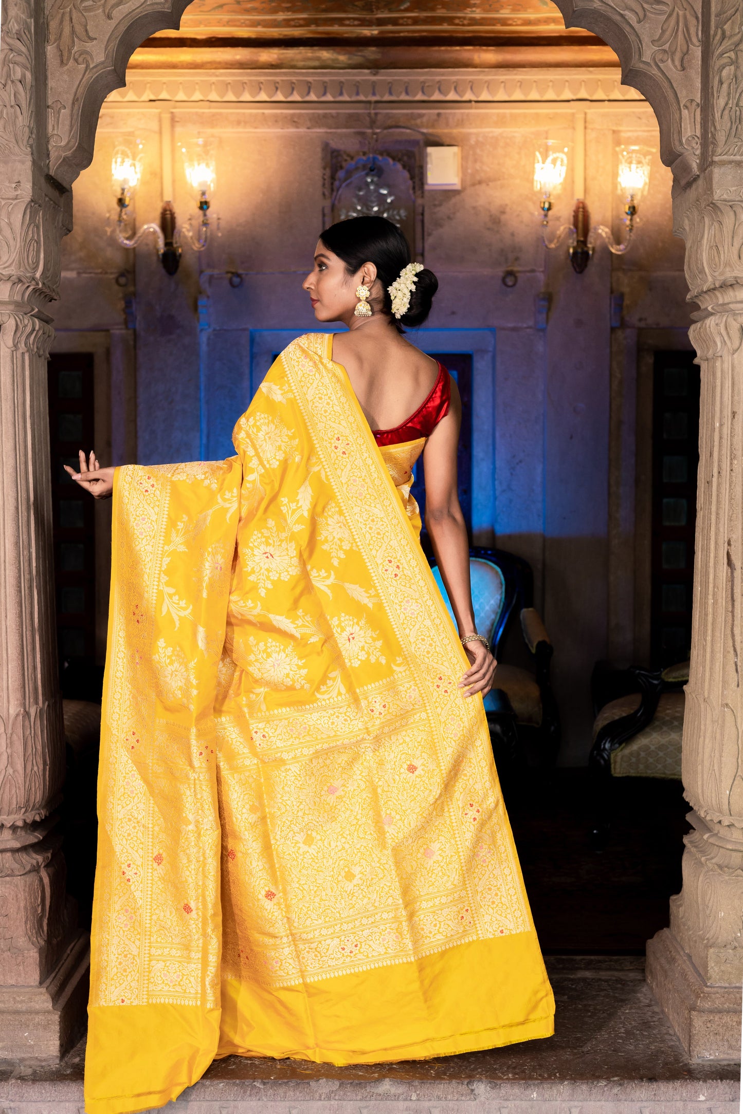 Mustard Handwoven Kadwa Katan Silk Saree - Panaya