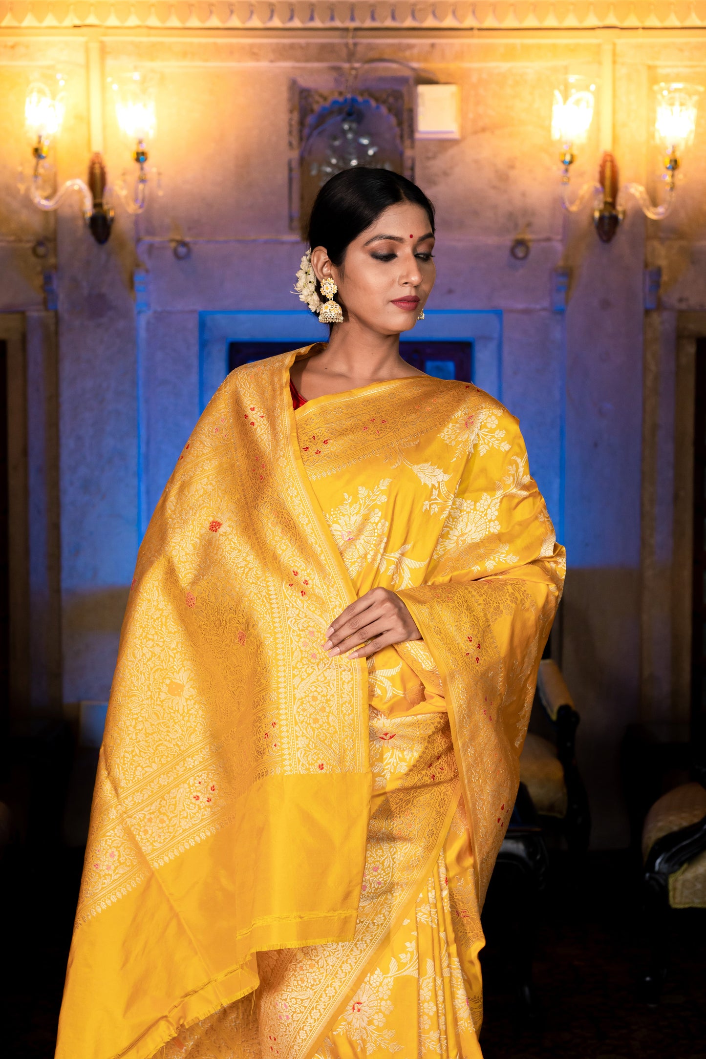 Mustard Handwoven Kadwa Katan Silk Saree - Panaya