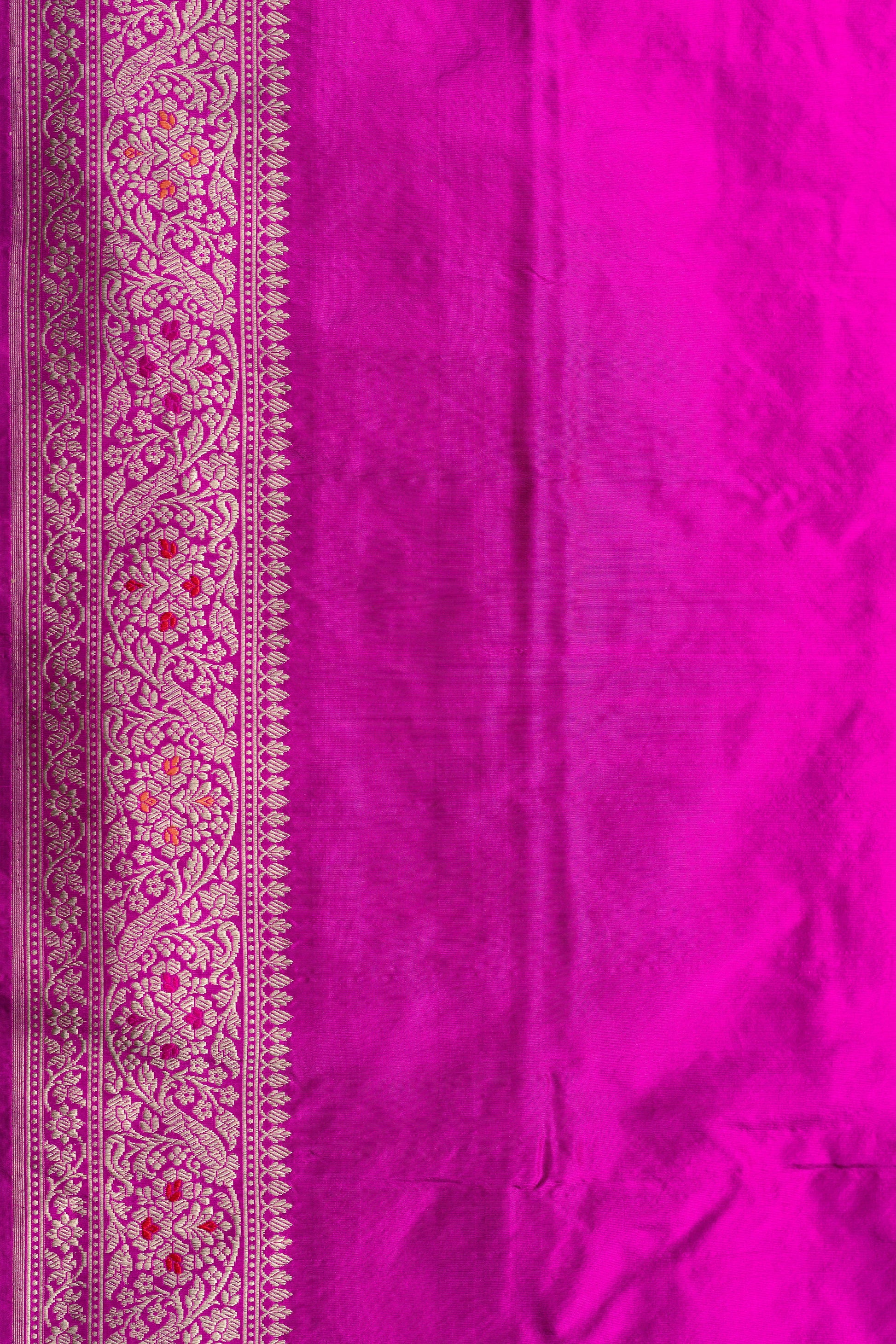 Rani Pink Handwoven Kadwa Katan Silk Saree - Panaya