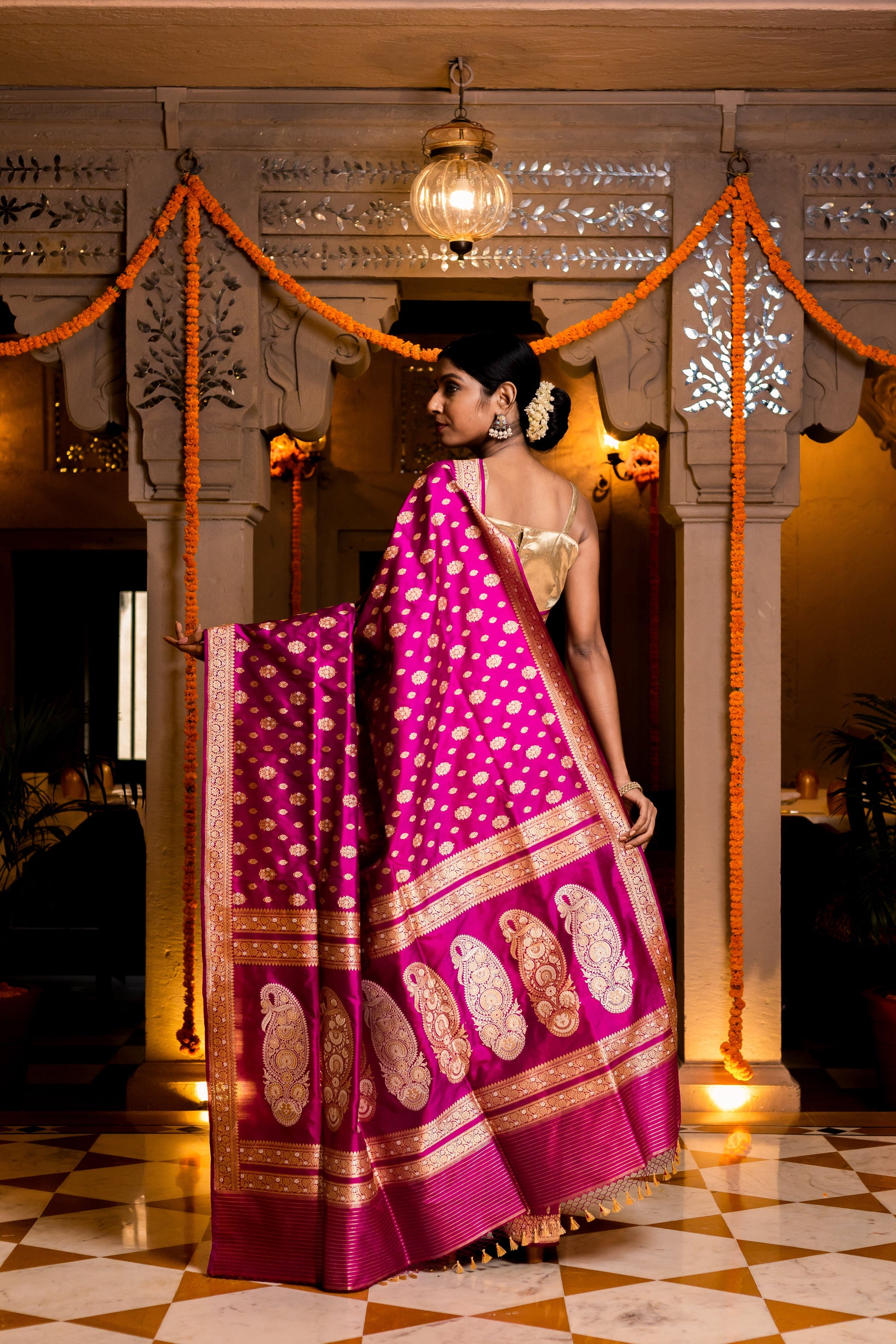 Rani Pink Handwoven Kadwa Katan Silk Saree - Panaya