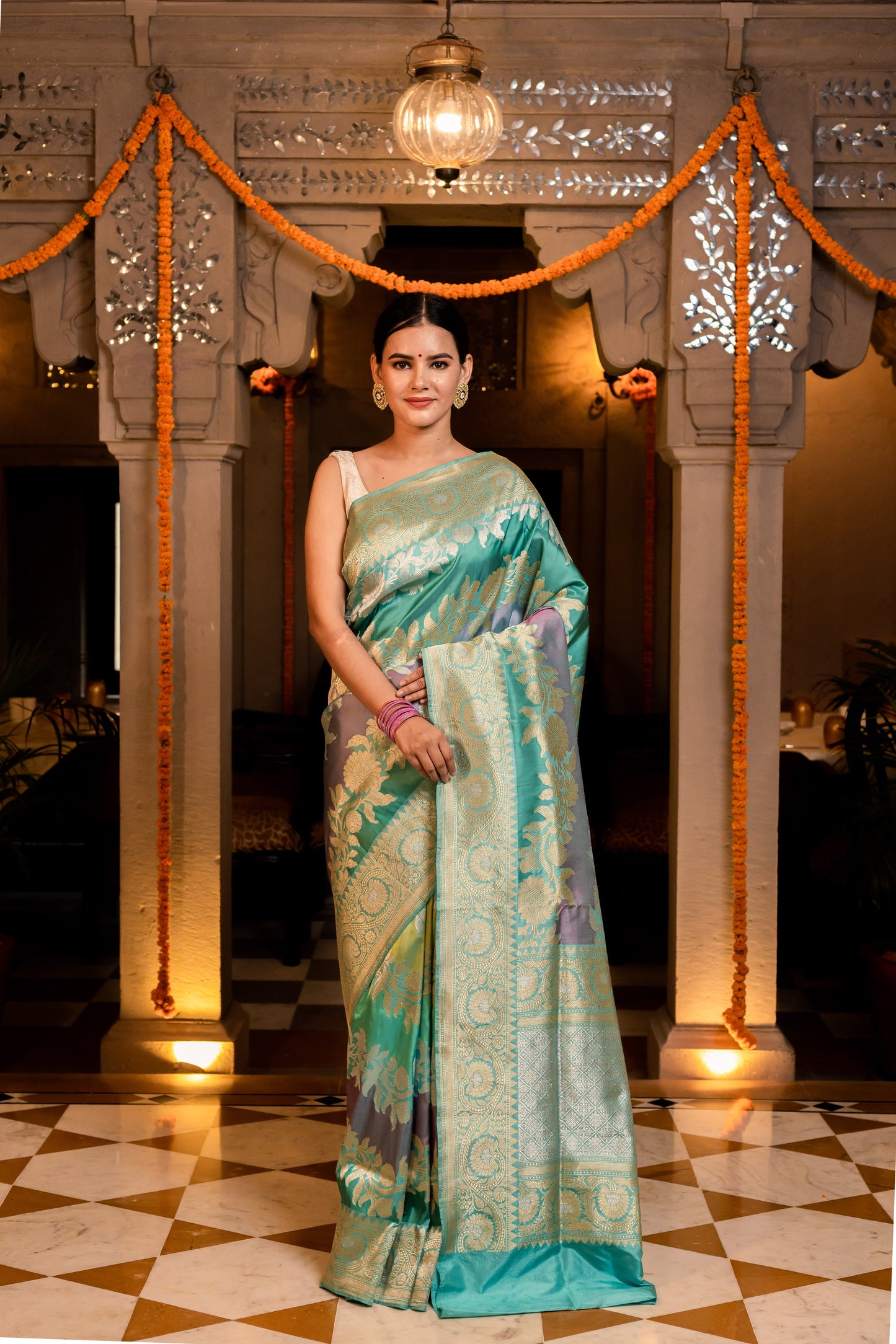 Green Handwoven Rangkat Katan Silk Saree - Panaya