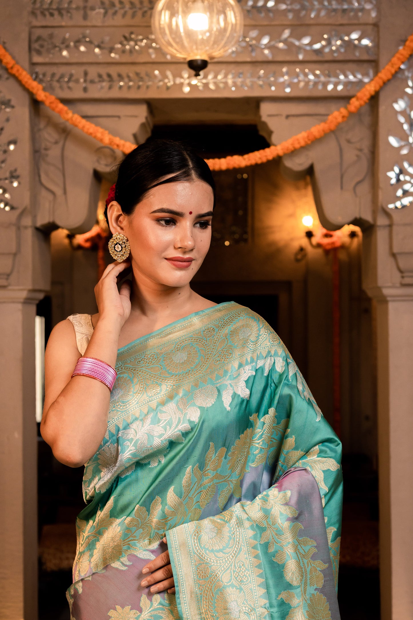 Green Handwoven Rangkat Katan Silk Saree - Panaya