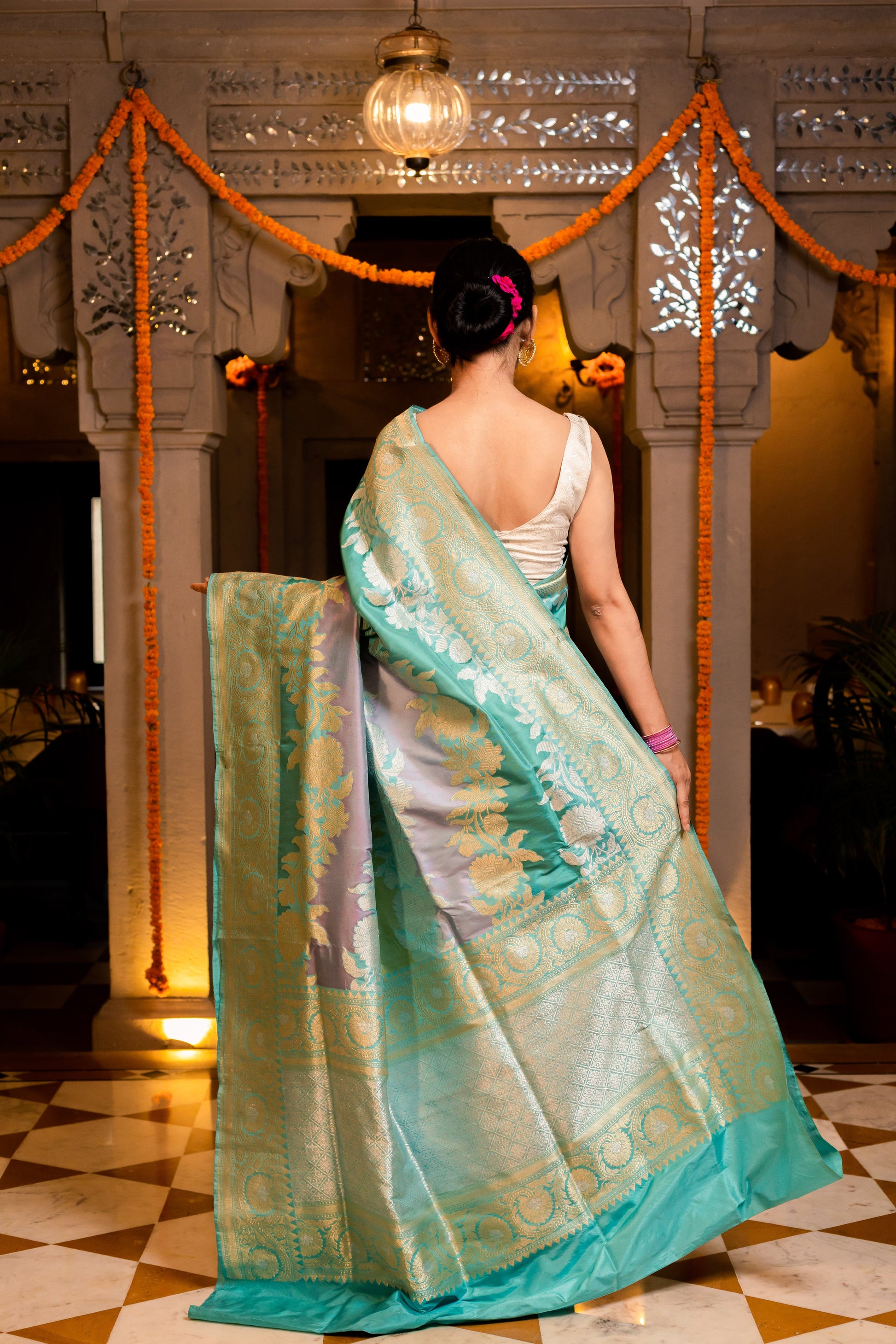 Green Handwoven Rangkat Katan Silk Saree - Panaya