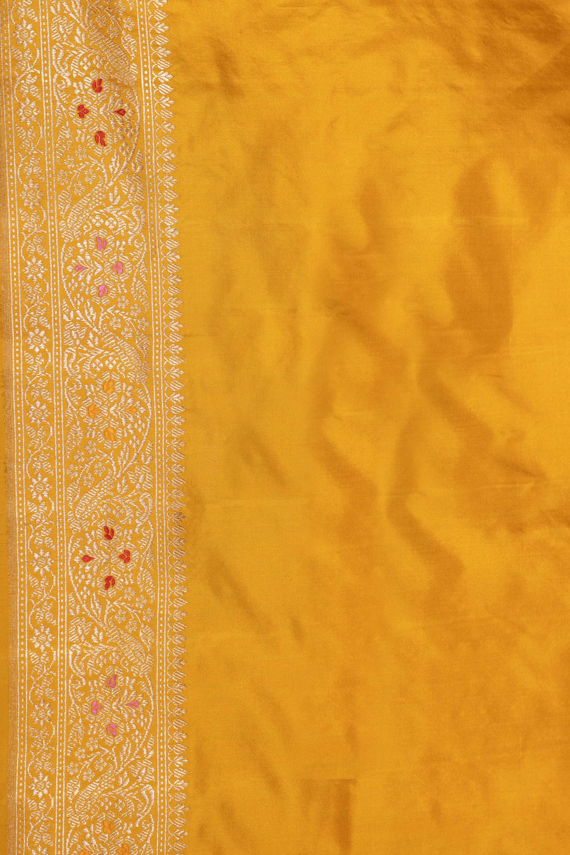 Mustard Handwoven Kadwa Katan Silk Saree - Panaya