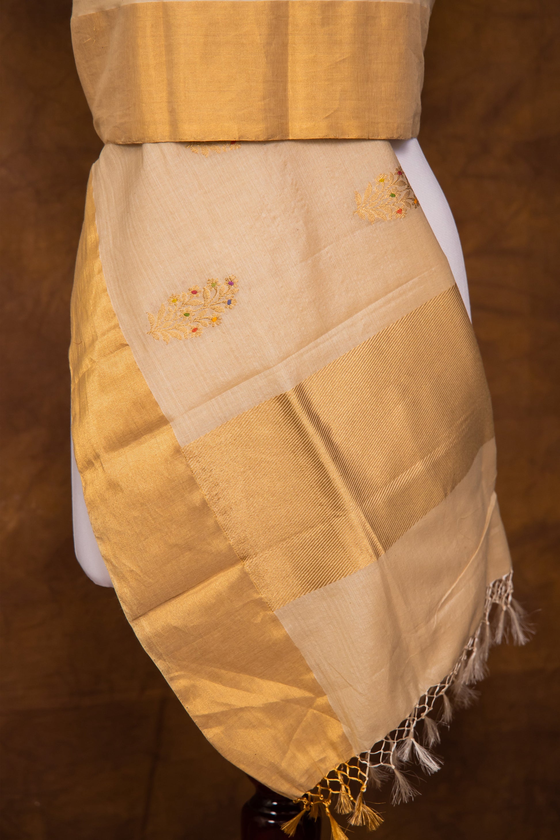 Offwhite Dupatta Silk by Cotton - Panaya