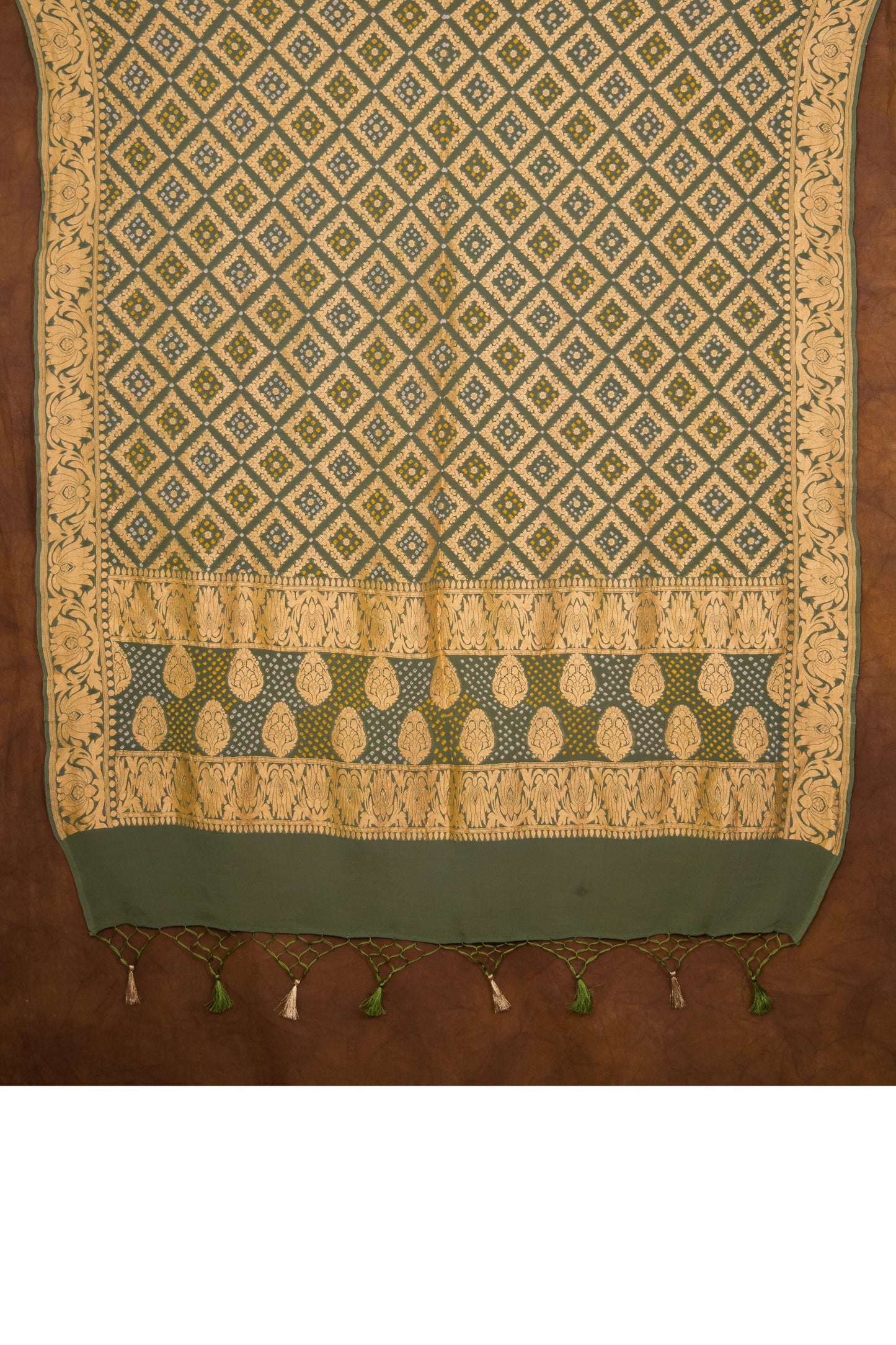 Light Olive Georgette Khaddi Pure Silk Dupatta - Panaya