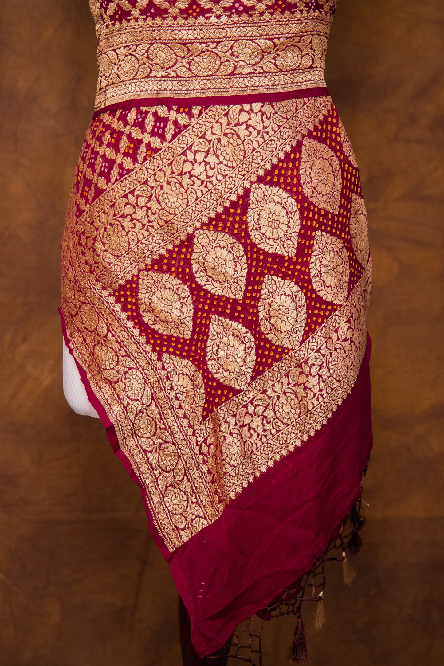 Red Georgette Khaddi Pure Silk Dupatta - Panaya