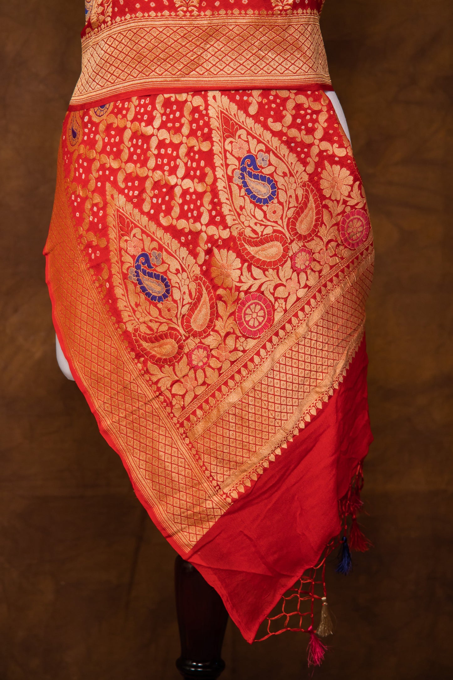 Red Georgette Khaddi Pure Silk Dupatta - Panaya