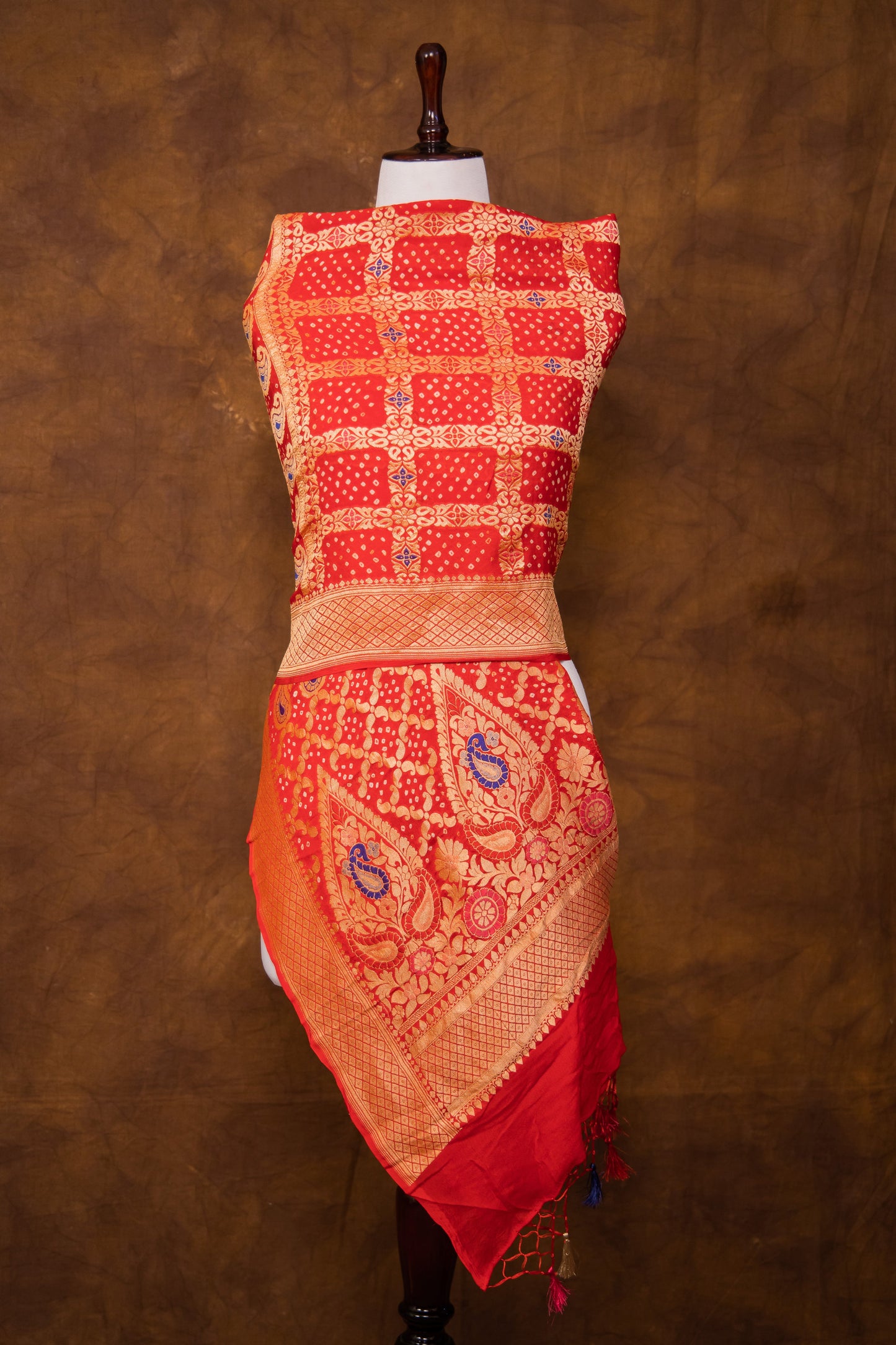 Red Georgette Khaddi Pure Silk Dupatta - Panaya